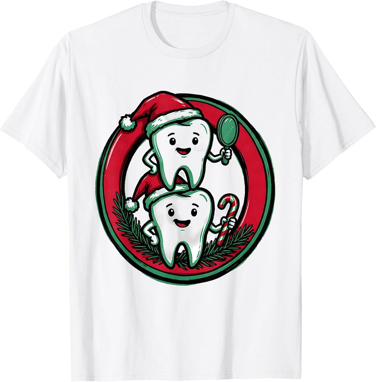 Men's Dental Tooth Christmas Humor Marker Outline Dentist Crew T-Shirt - White