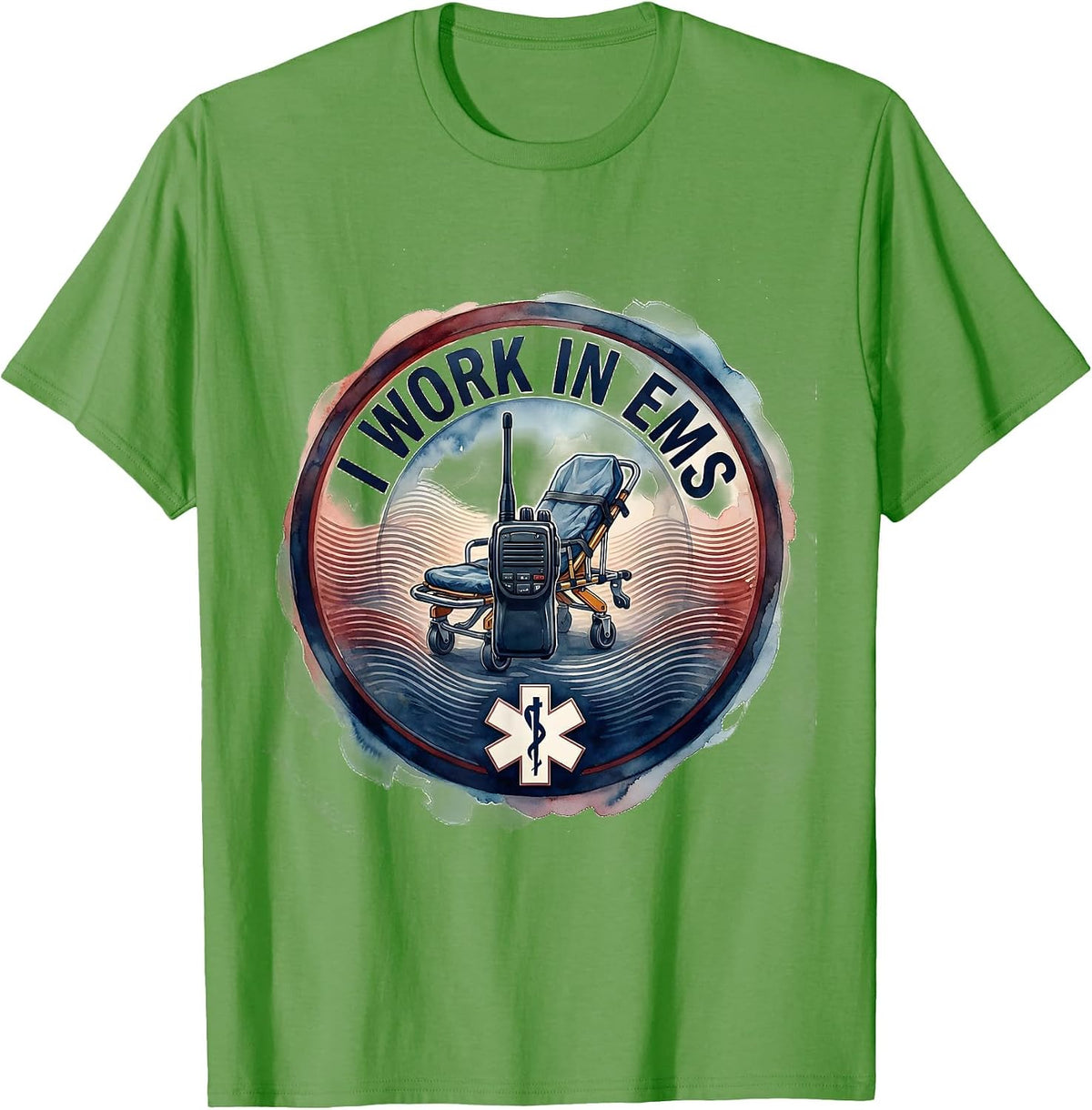 Men's I Work in EMS Watercolor EMT Paramedic First Responder Gift T-Shirt - Grass Green