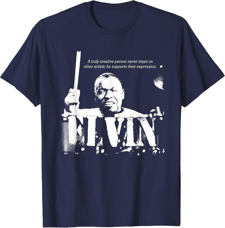 Elvin Jazz Wisdom Drummer Musician (1 Colour) T-Shirt - Navy Blue
