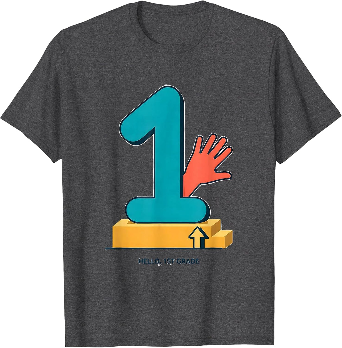 Hello, 1st Grade Flat Vector Back To School Student Teacher T-Shirt - Dark Heather Grey