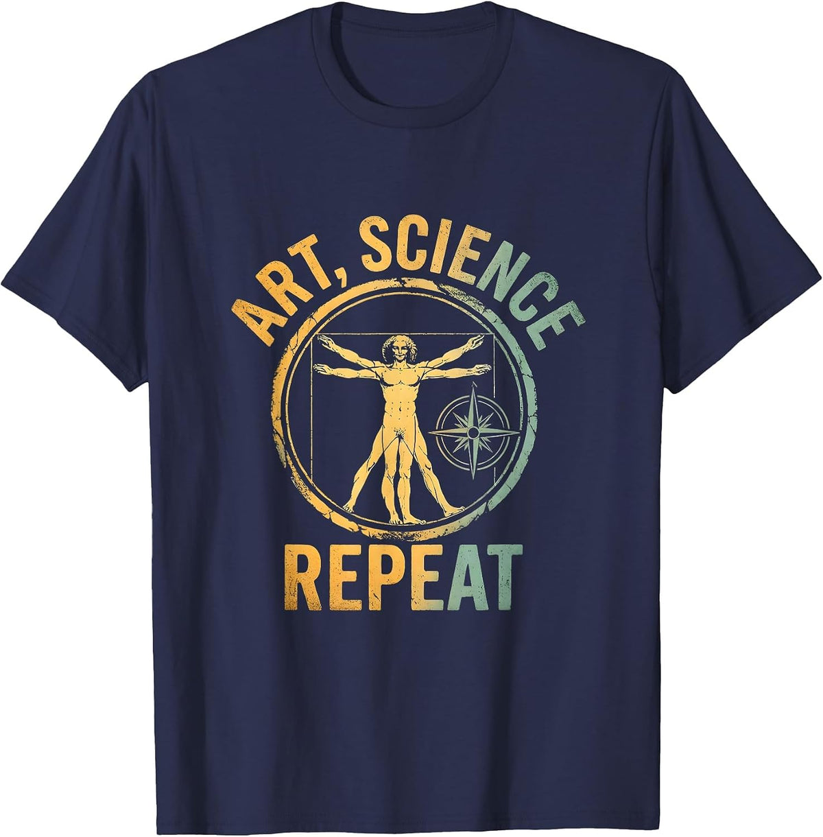 Art Science Repeat Renaissance Men Design T-Shirt - Navy Blue