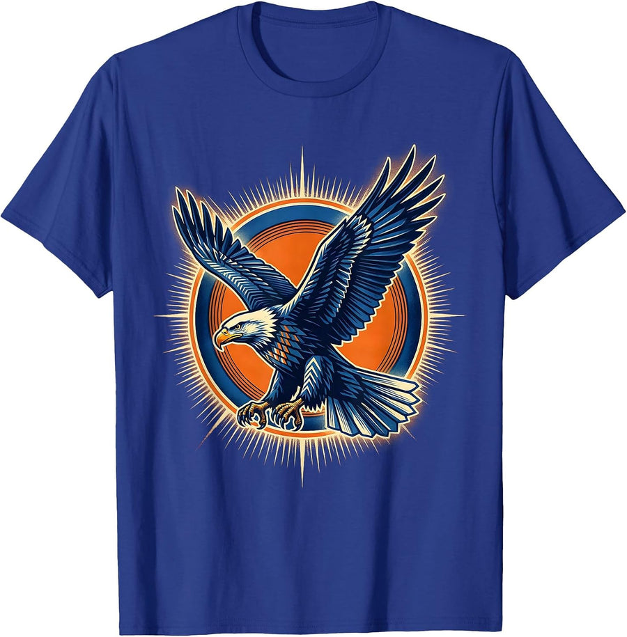 Neon Eagle Dive-Bomb Spread Wings Graphic T-Shirt - Royal Blue