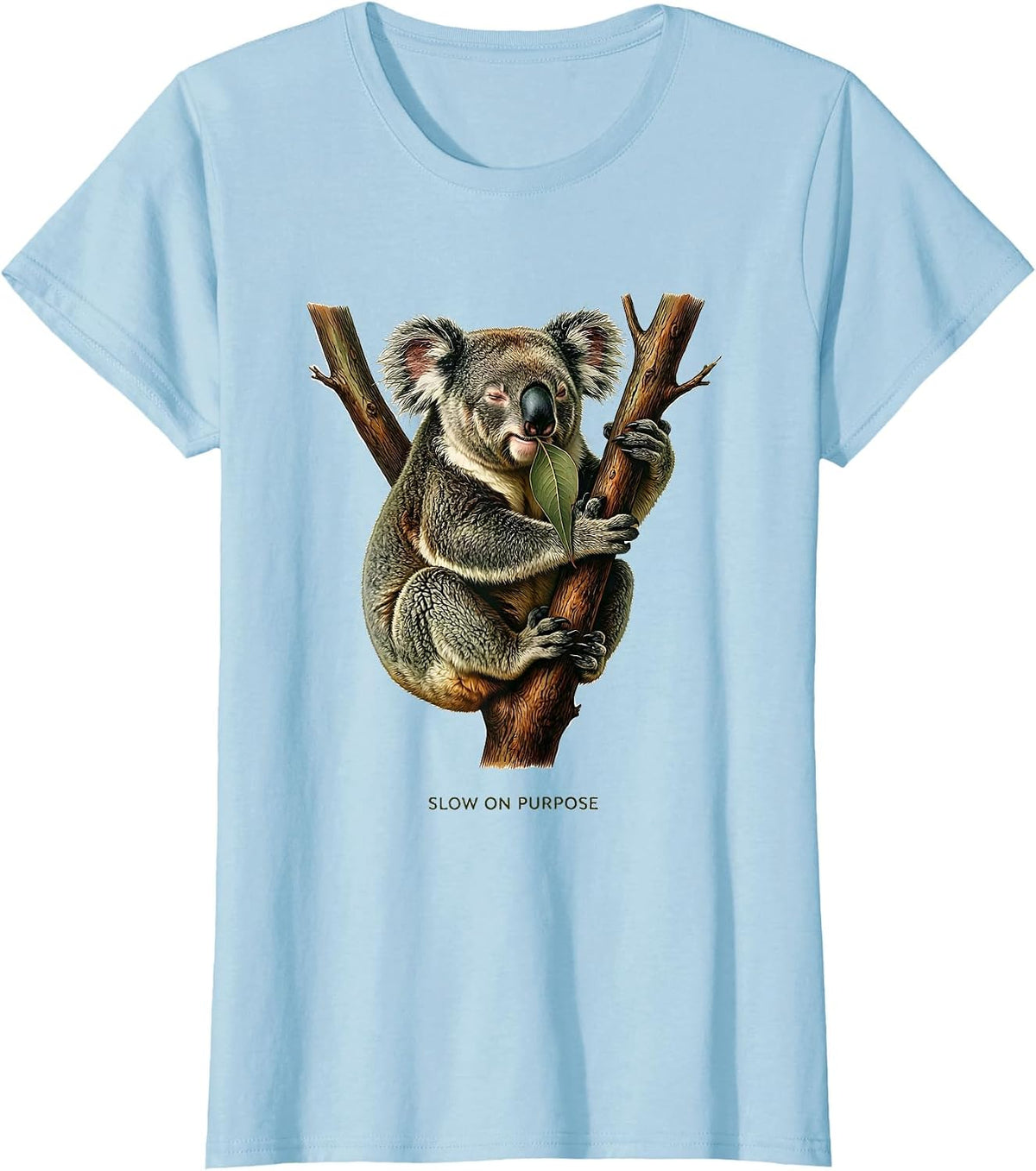 Slow On Purpose Botanical Koala Animal Lover Humor T-Shirt - Baby Blue