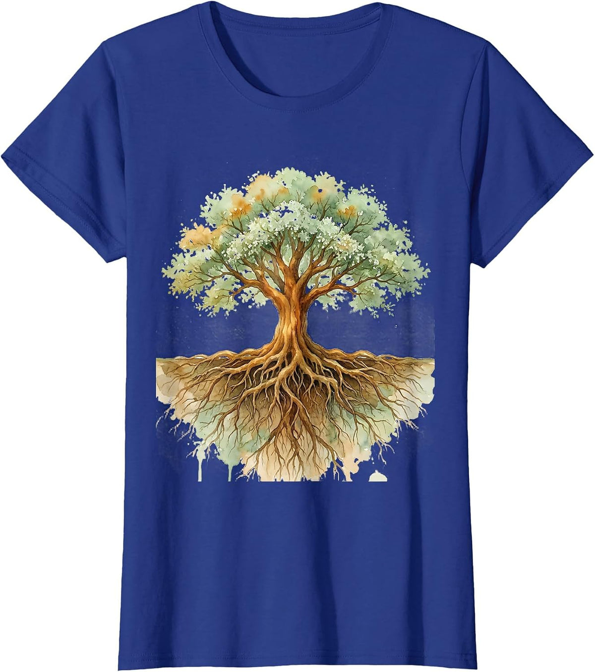 Women's Roots and Canopy Mirrored Tree Graphic T-Shirt - Royal Blue