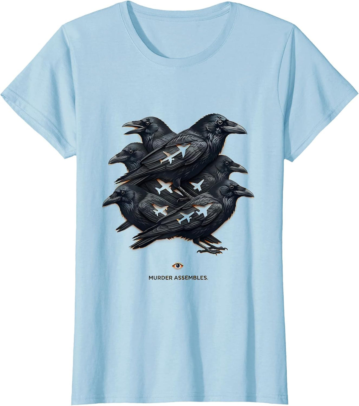 Murder Assembles Dark Humor Crow Murder Bird Lover Gothic T-Shirt - Baby Blue