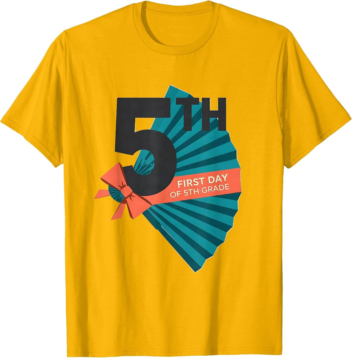 First Day Of 5th Grade Teacher Girl Coquette Bow Back T-Shirt - Golden Yellow
