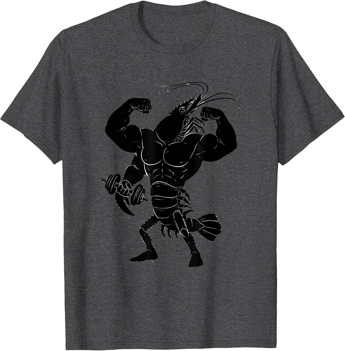 Muscular Shrimp Bicep Curl Funny Gym Design T-Shirt - Dark Heather Grey