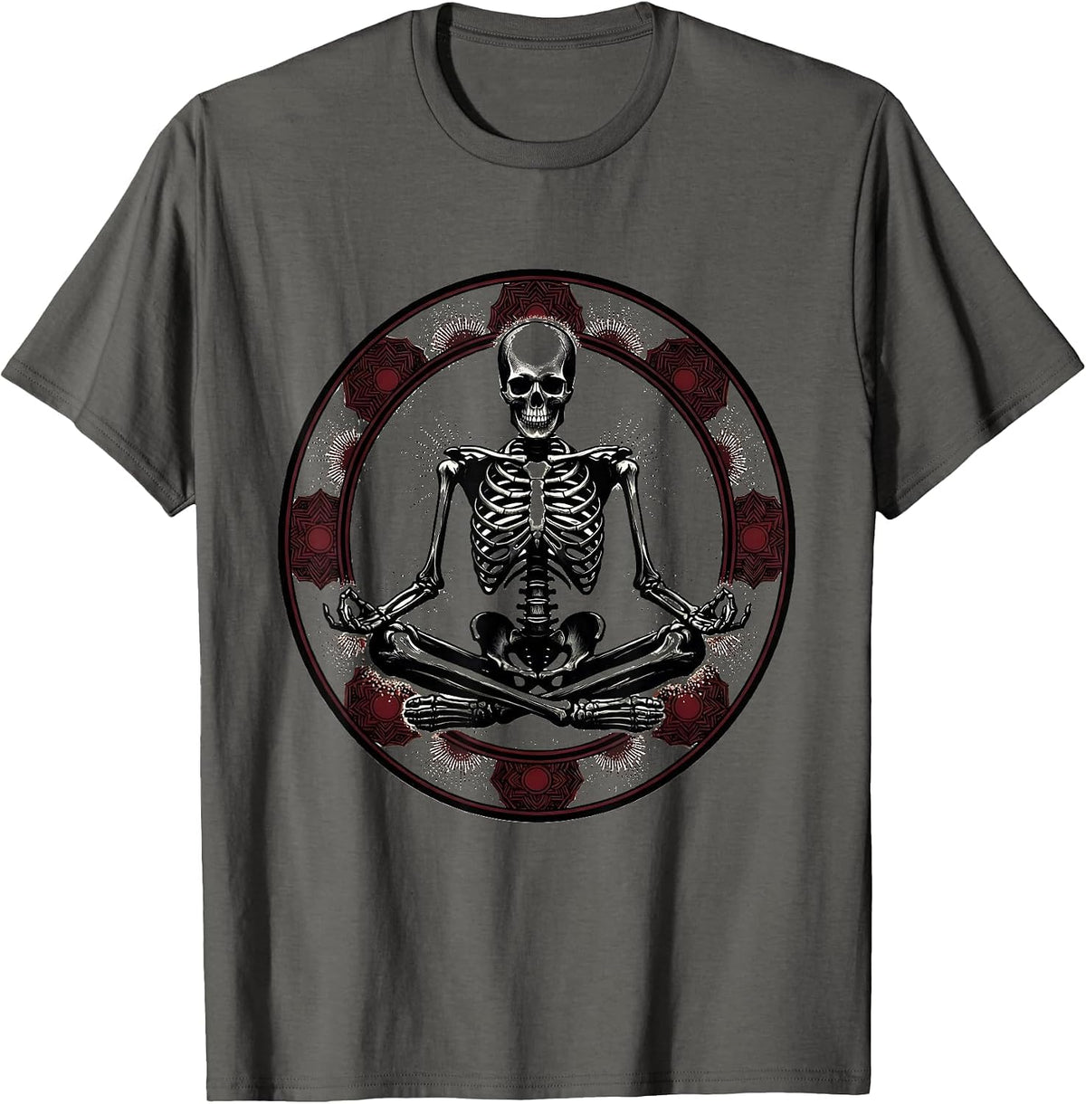 Skeleton Meditation Lotus Pose Zen Art Design T-Shirt - Asphalt Grey