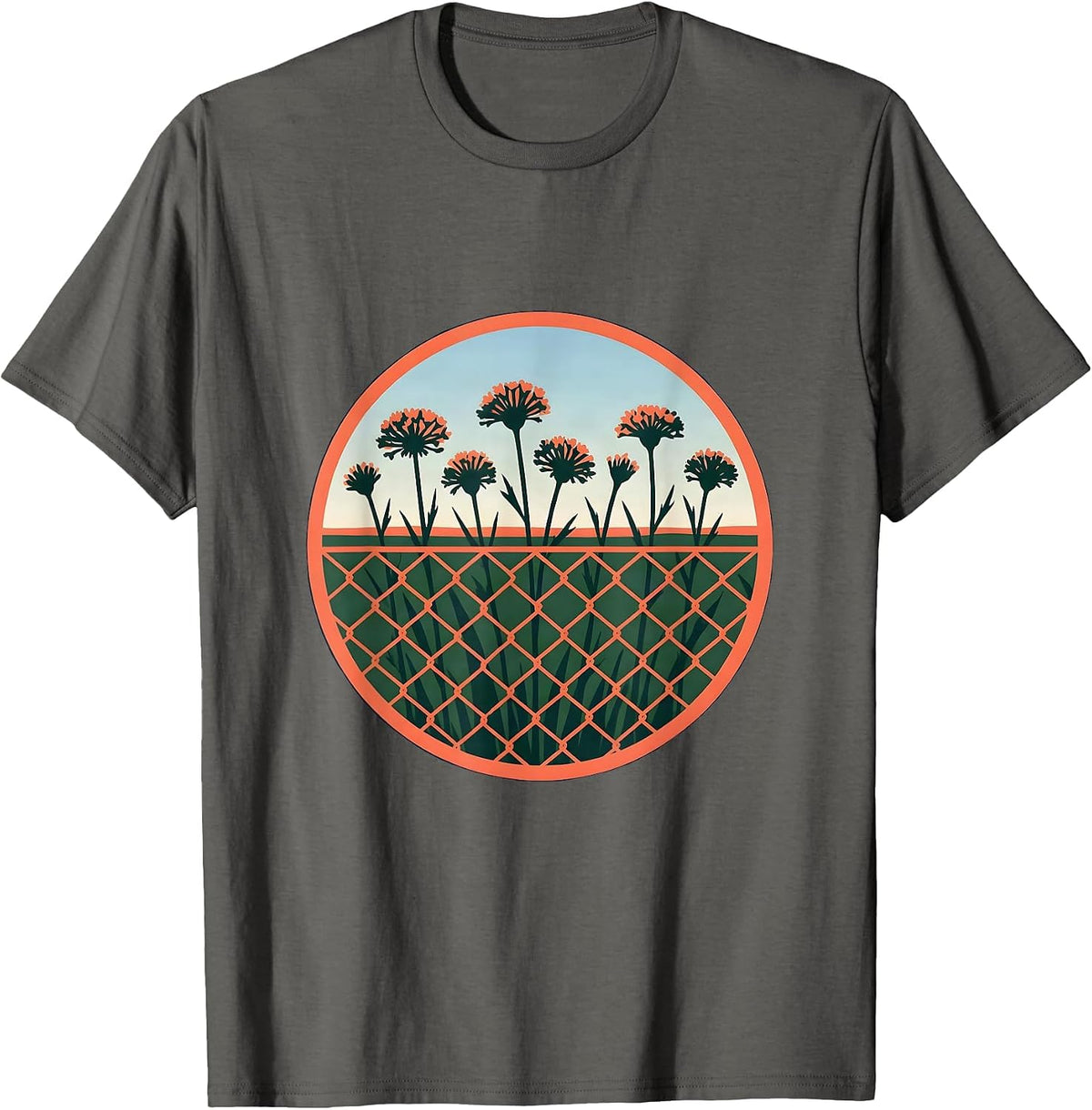 Men's 988 Suicide Prevention Wildflowers Fence Illustration T-Shirt - Asphalt Grey