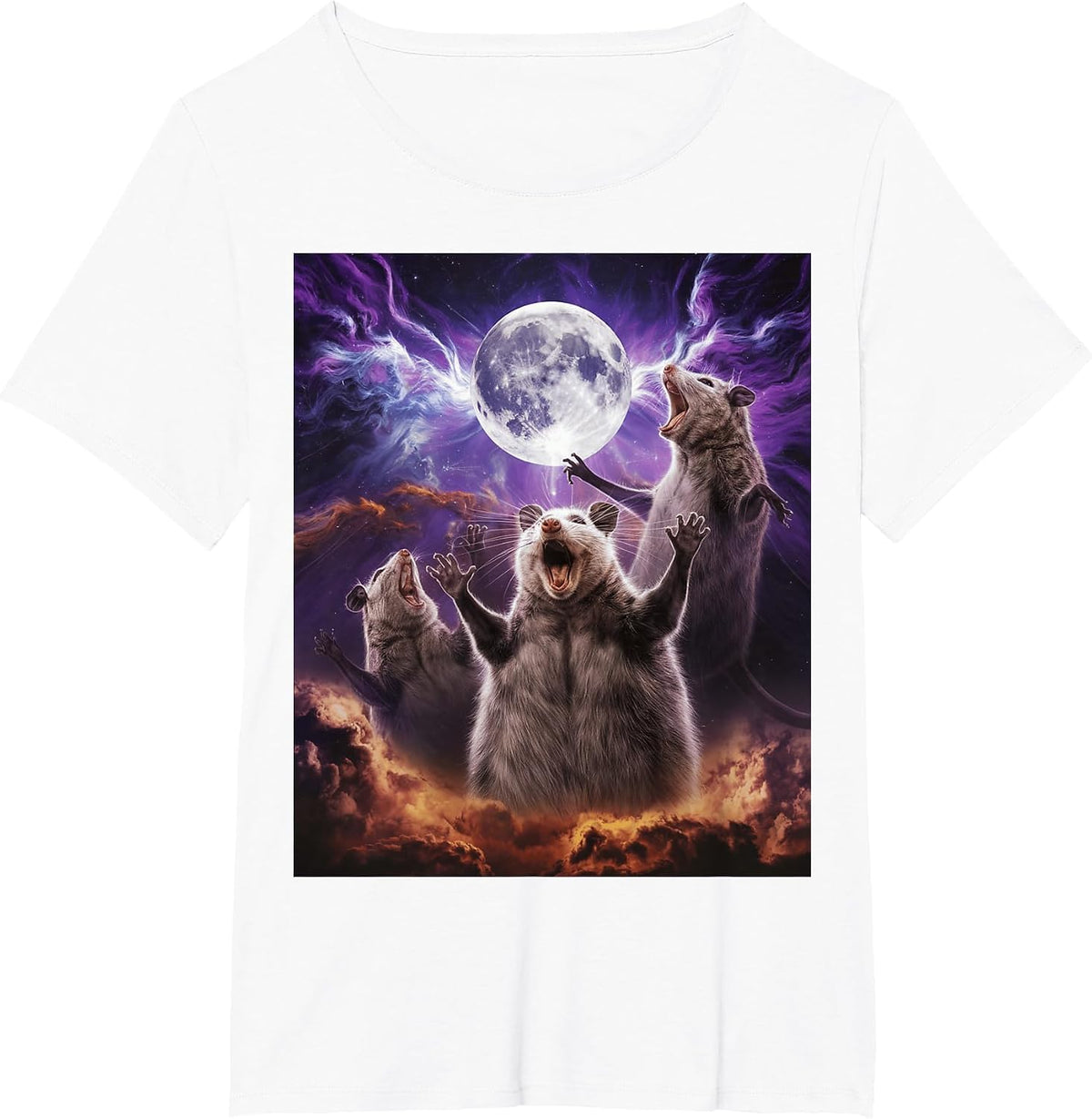 Three Possum Moon 3 Opossum Funny Weird Cursed Meme T-Shirt - White