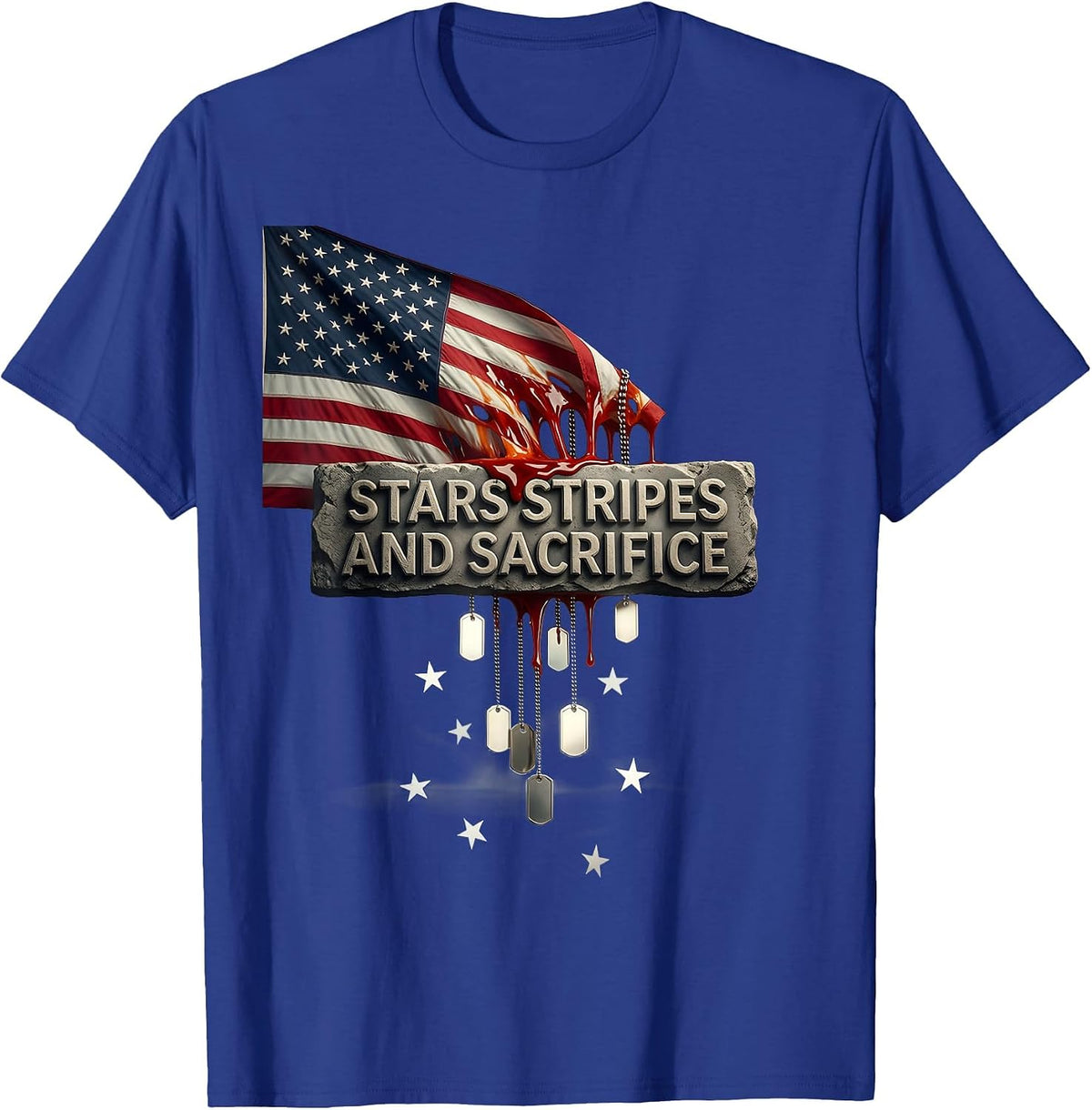 Stars Stripes and Sacrifice Memorial Day Design T-Shirt - Royal Blue