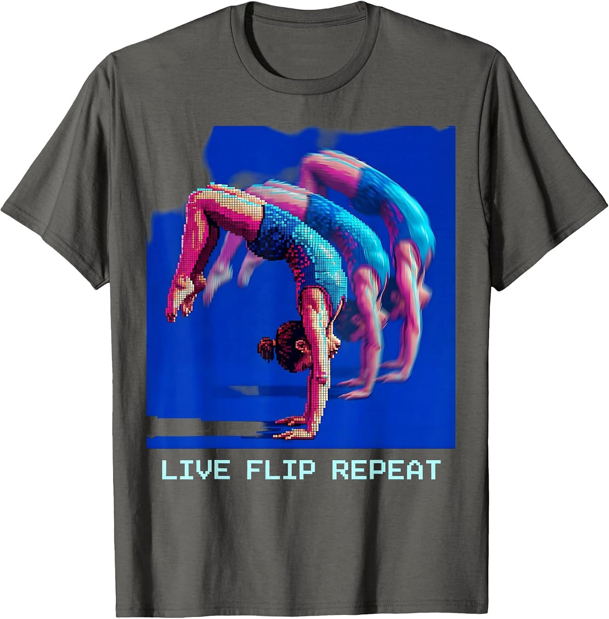 Live Flip Repeat Gymnastics Life Summer Design T-Shirt - Asphalt Grey