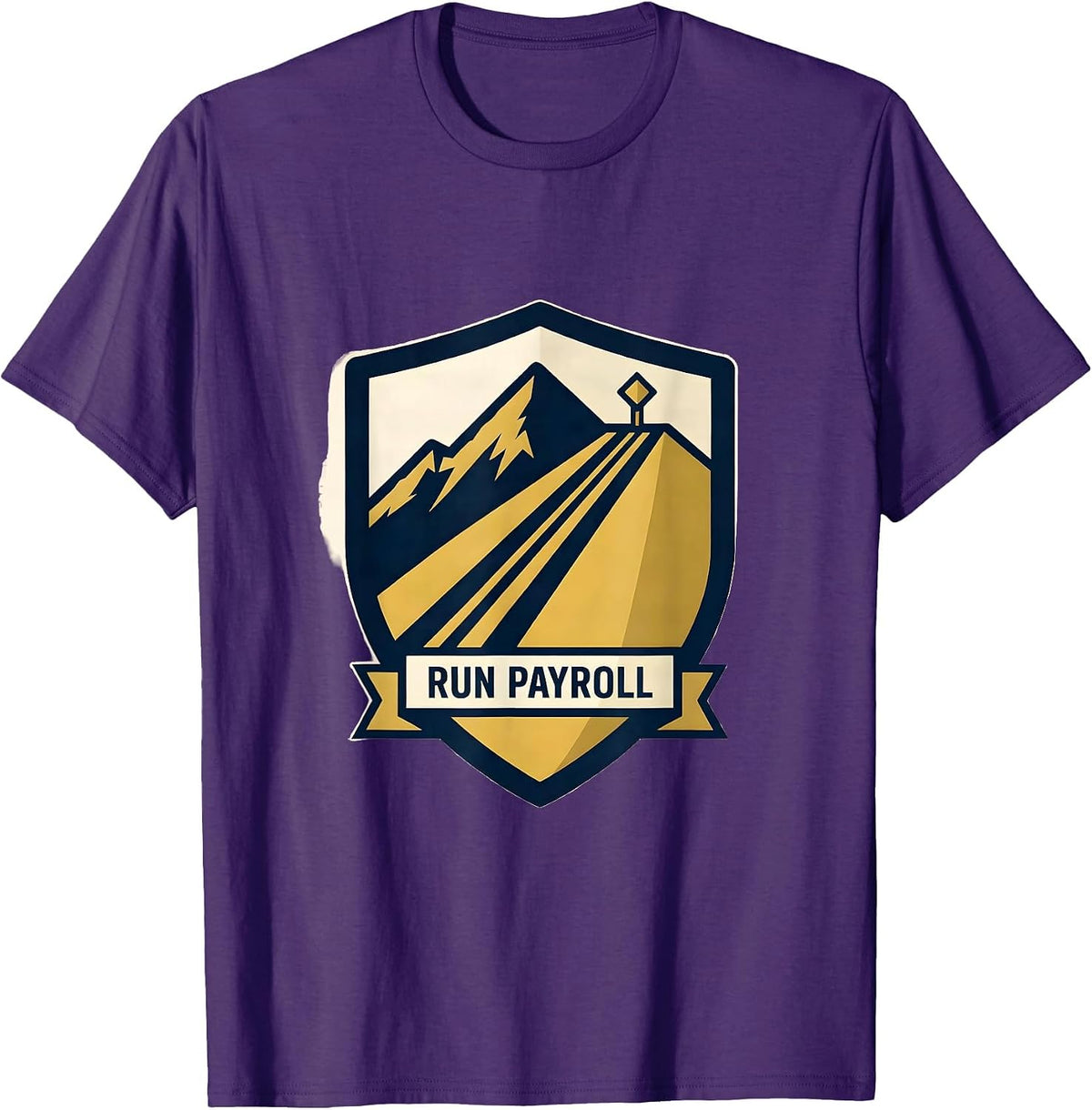 Men's Run Payroll Shield Emblem Ski Slope Skiing Snowboarder Humor T-Shirt - Purple