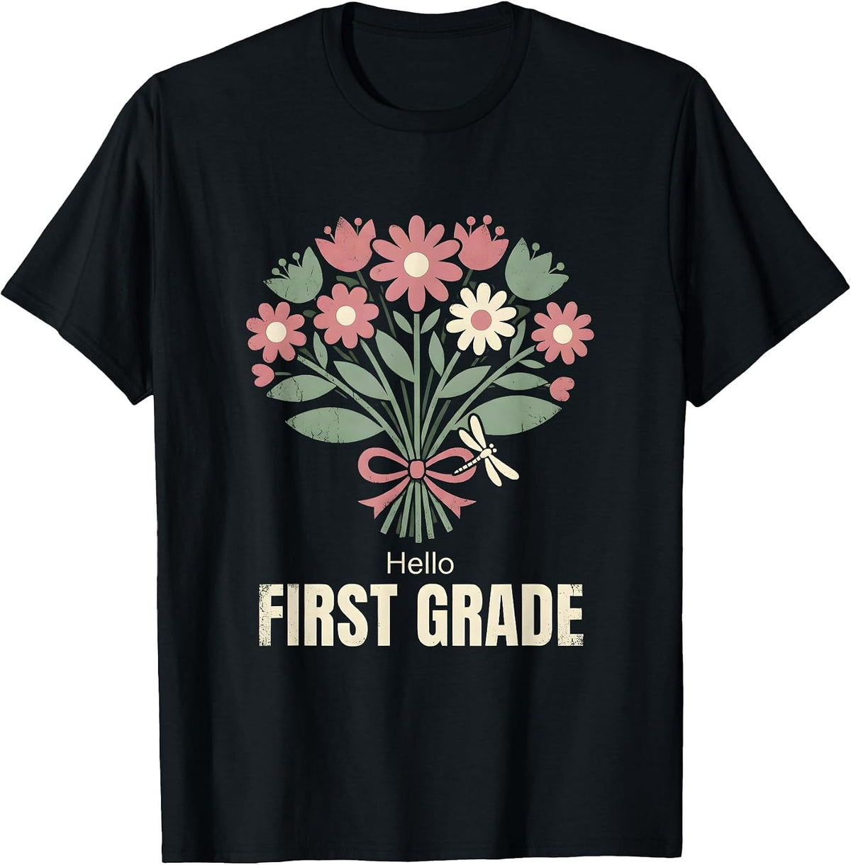 Men's Hello, First Grade Floral Boho Back To School Teacher Gift T-Shirt - Black