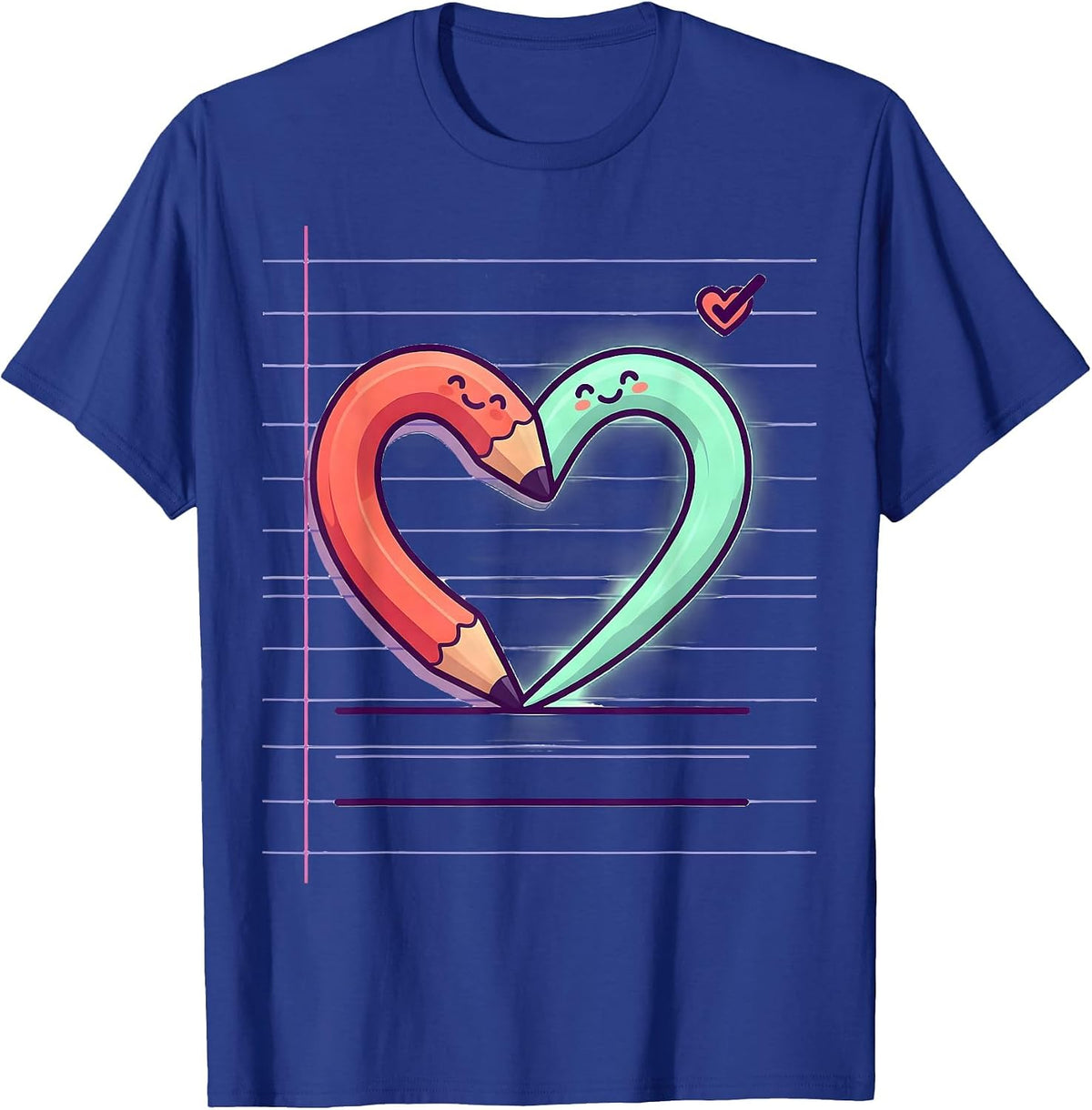 Cute Kawaii Pencil Heart Teacher Valentine Humor T-Shirt - Royal Blue