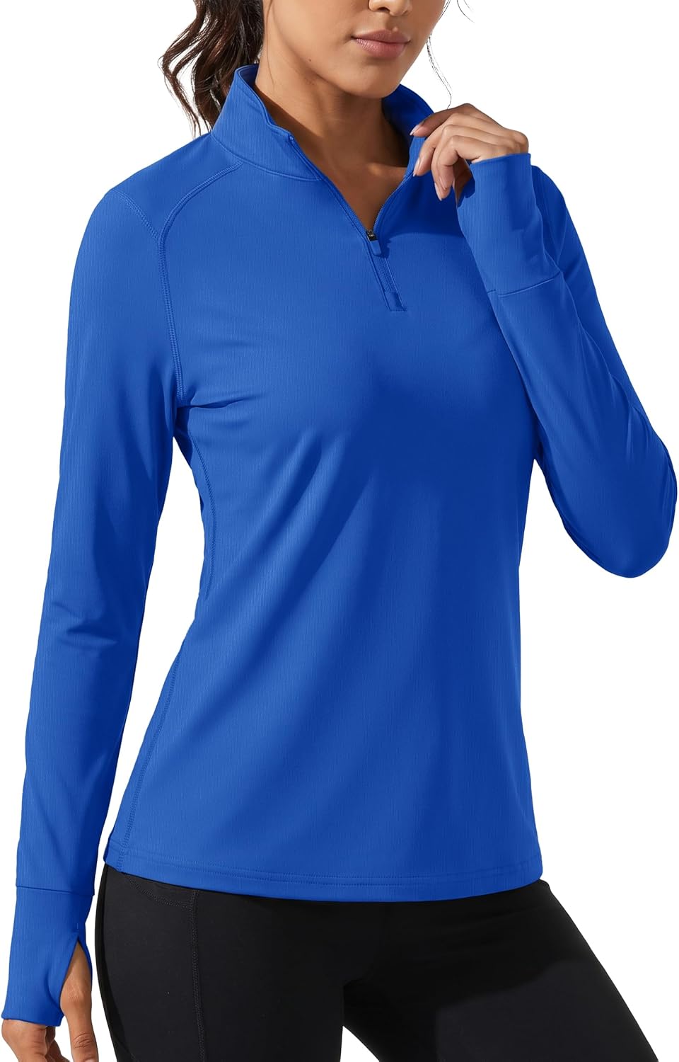 Cavva Women's Quarter Zip Pullover Fleece Long Sleeve Athletic Sweatshirt - Colorblue
