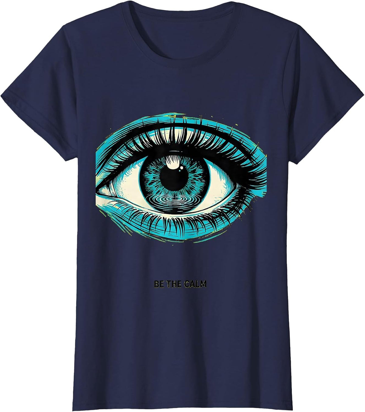 Women's Be the Calm Mindfulness Inspirational Design T-Shirt - Navy Blue