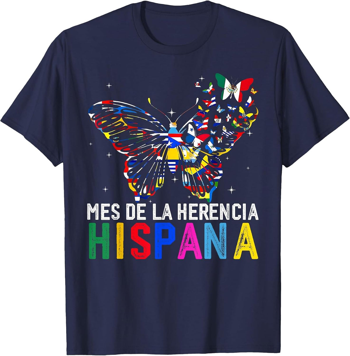 Mes De La Herencia Hispana Butterfly Hispanic Heritage Month T-Shirt - Navy Blue