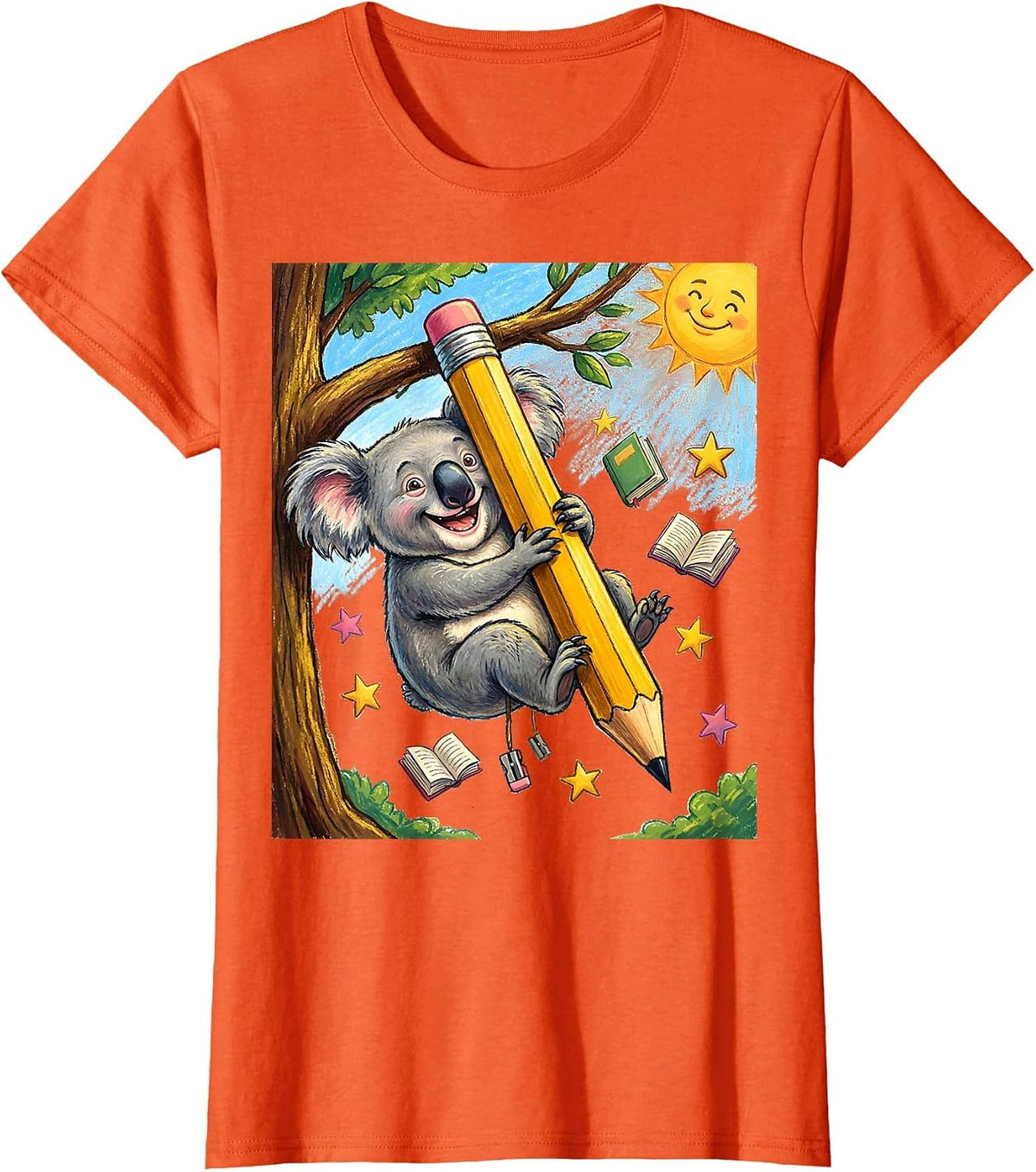 Koala on Pencil Back to School Kids Graphic T-Shirt - Orange