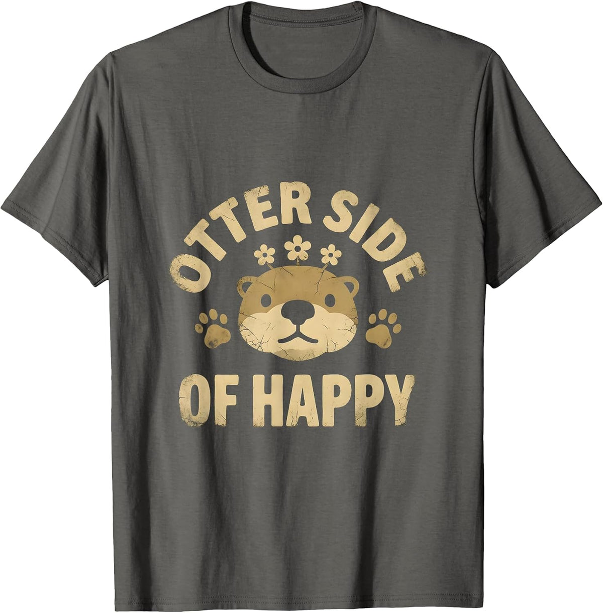 Men's Otter Side of Happy Cute Otter Design T-Shirt - Asphalt Grey