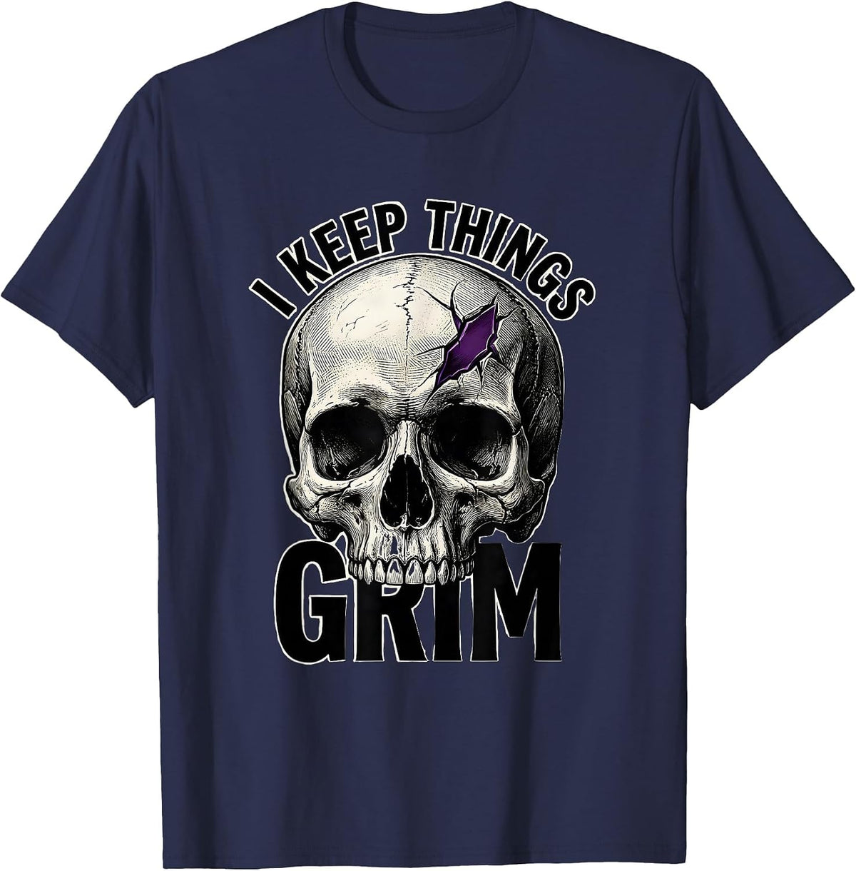 Men's I Keep Things Grim Horror Skull Punk Streetwear Alternative T-Shirt - Navy Blue