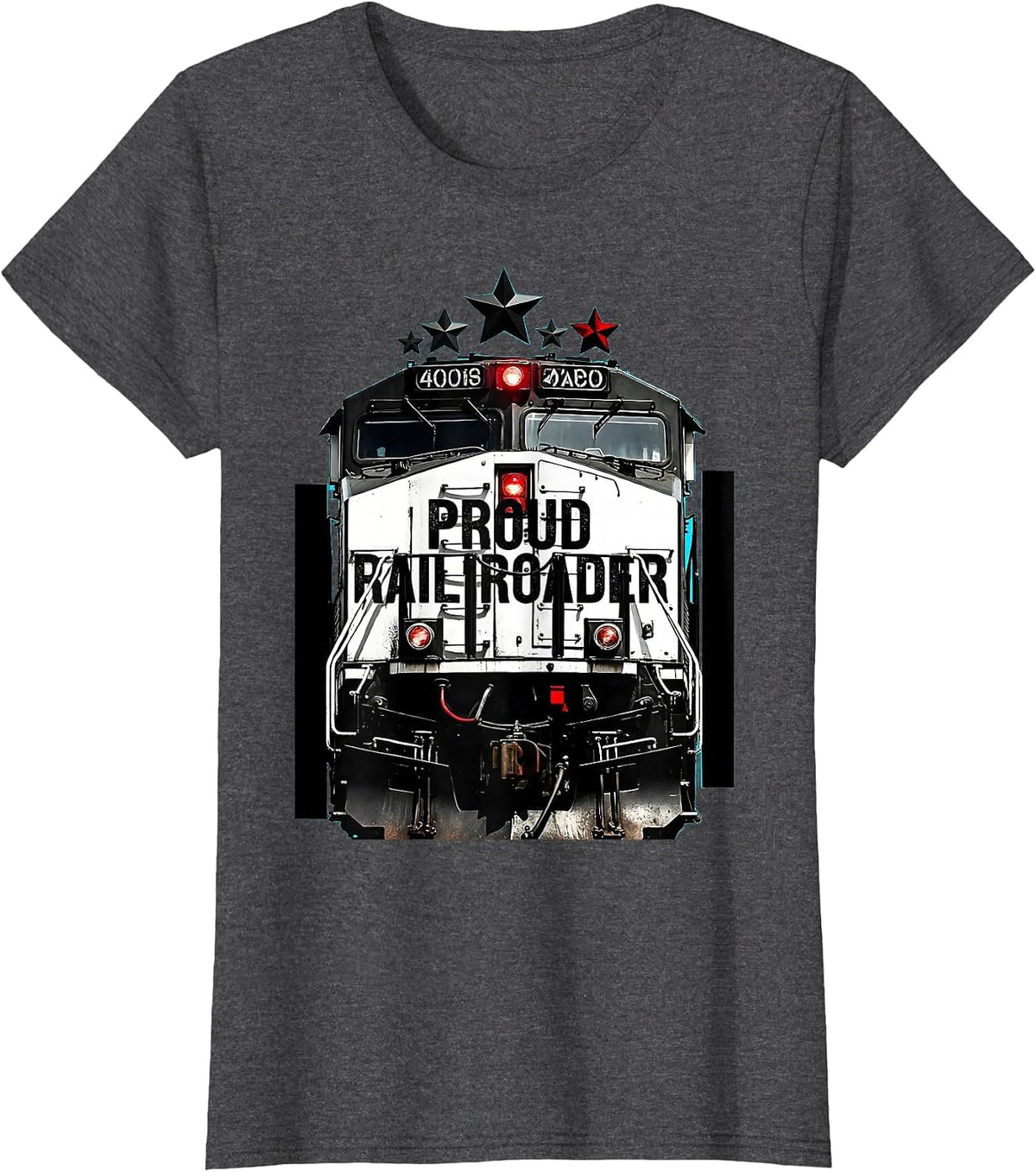 Women's Proud Railroader Brutalist Graphic Railroad Worker Patriotic T-Shirt - Dark Heather Grey
