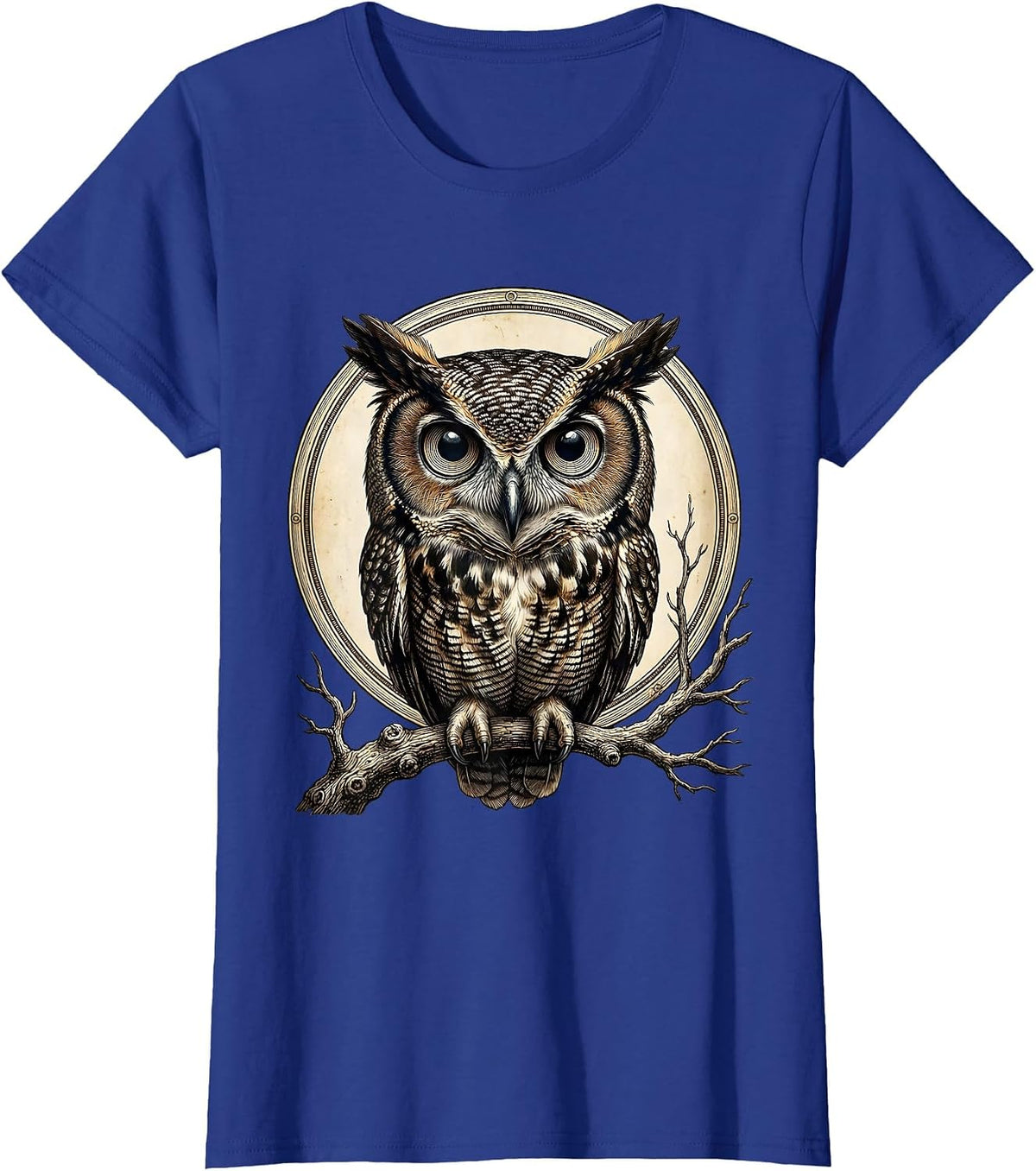 Women's Halloween Owl Enormous Eyes Bare Branch Graphic T-Shirt - Royal Blue