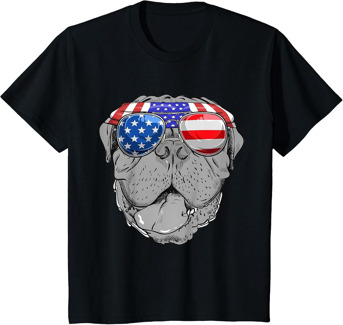 French Mastiff Dog Sunglasses Flag American T-Shirt - Black