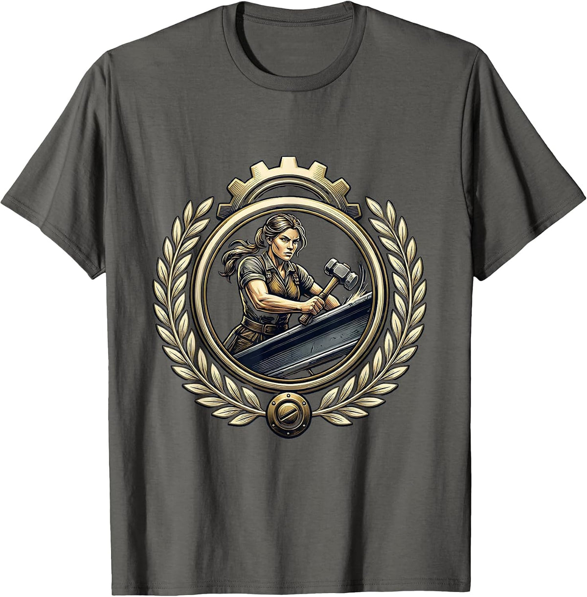 Rosie the Riveter Iron Girder Illustration T-Shirt - Asphalt Grey