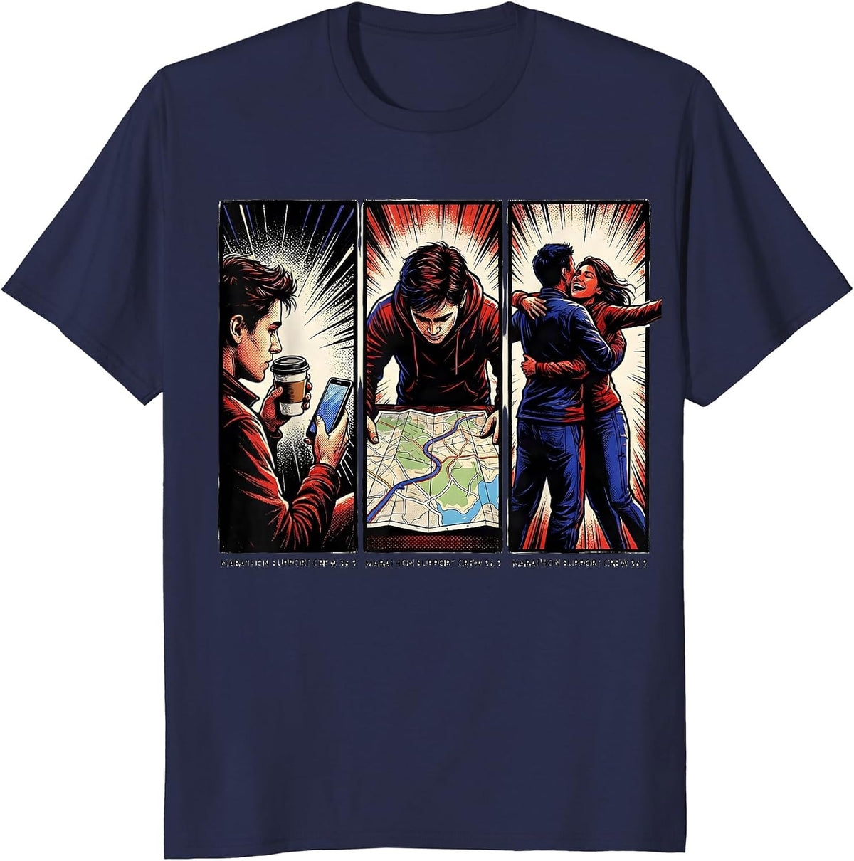 Men's Marathon Support Crew 26.2 Comic Book Runner Race Day Humor T-Shirt - Navy Blue