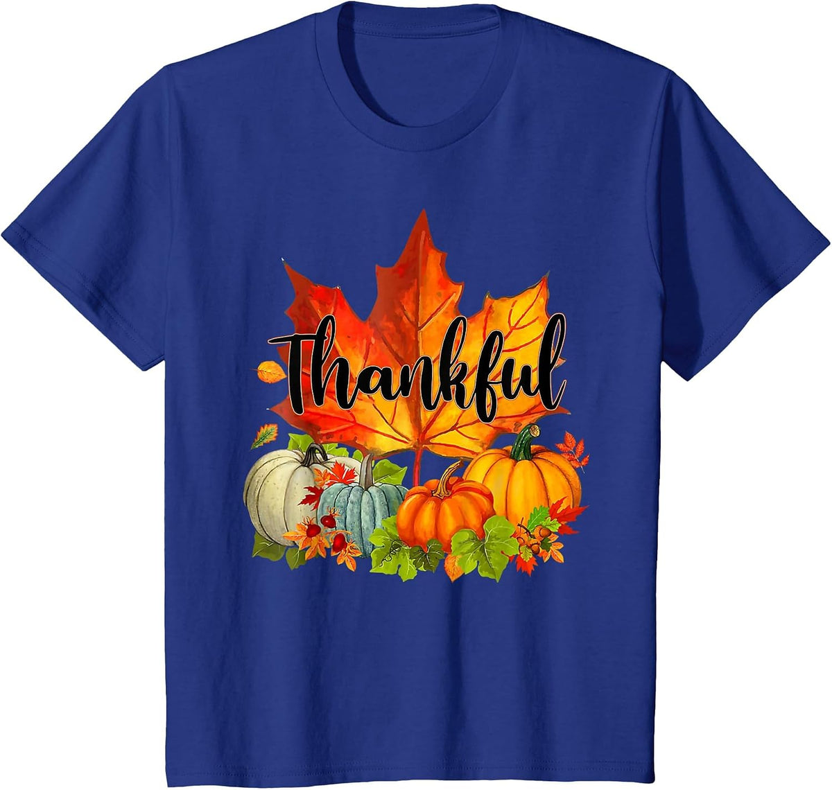 Happy Thanksgiving Day Autumn Fall Maple Leaves Thankful T-Shirt - Royal Blue