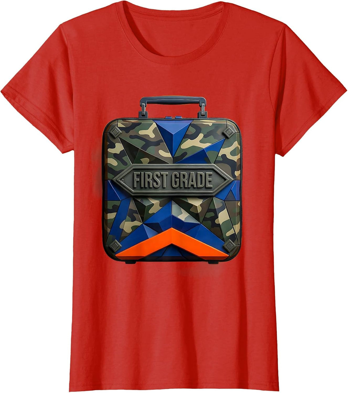 Women's First Grade Geometric Camo Back To School Boy Teacher T-Shirt - Red