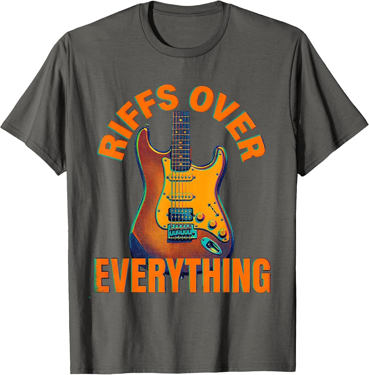 Riffs Over Everything Heavy Metal Graphic Design T-Shirt - Asphalt Grey