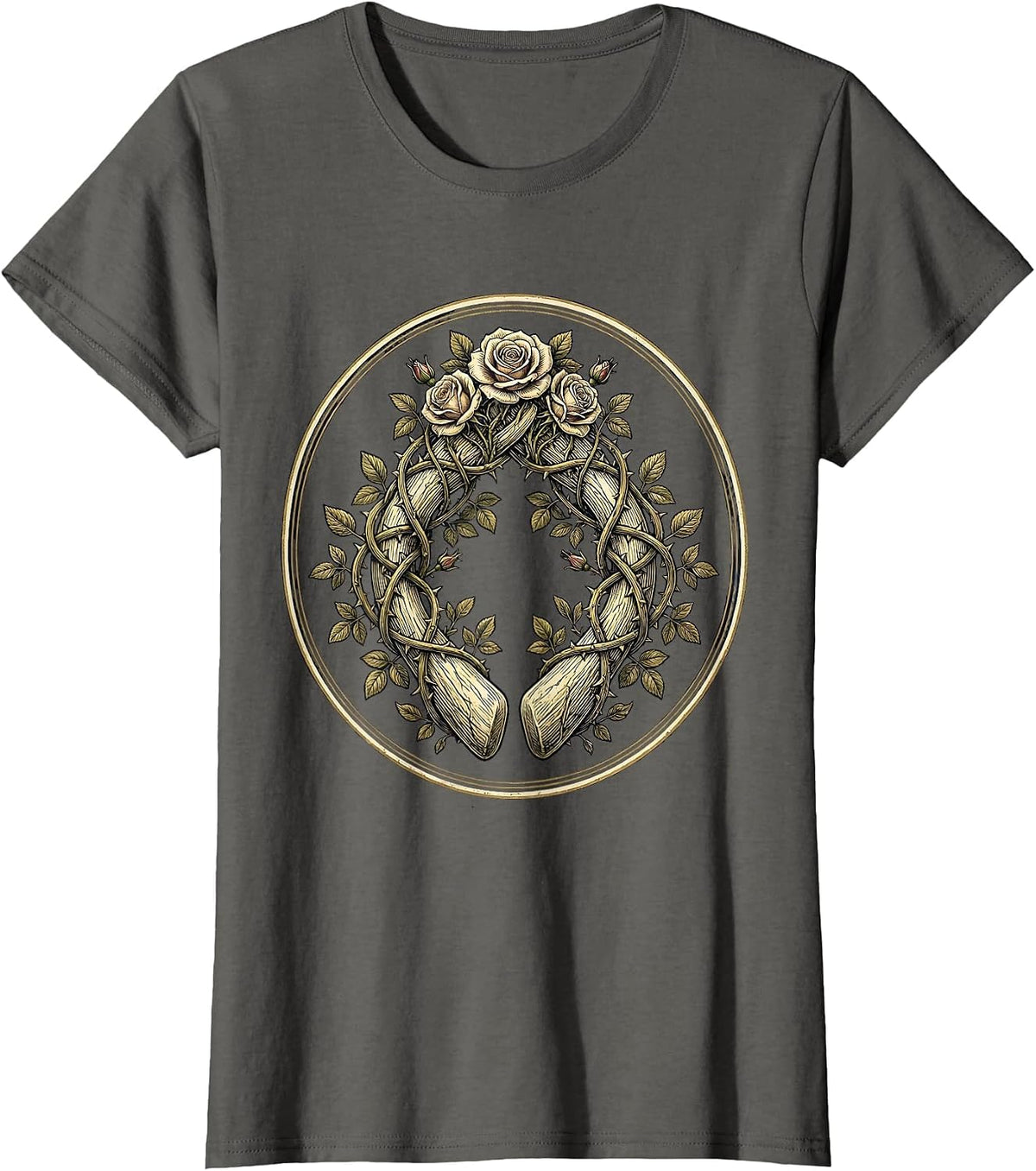 Women's Wishbone Wrapped in Climbing Rose Vines T-Shirt - Asphalt Grey