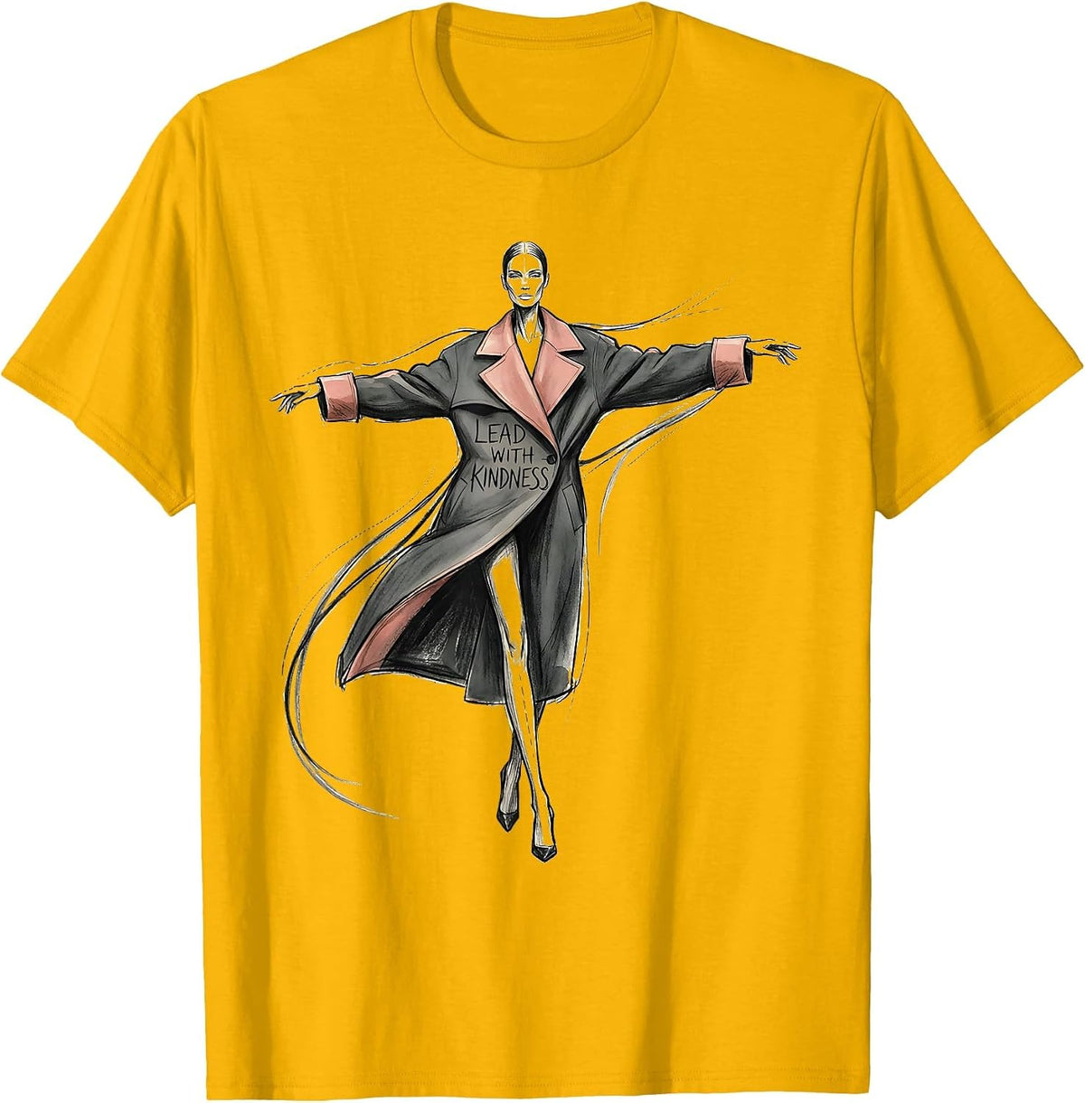 Lead With Kindness Be Kind Inspirational Design T-Shirt - Golden Yellow