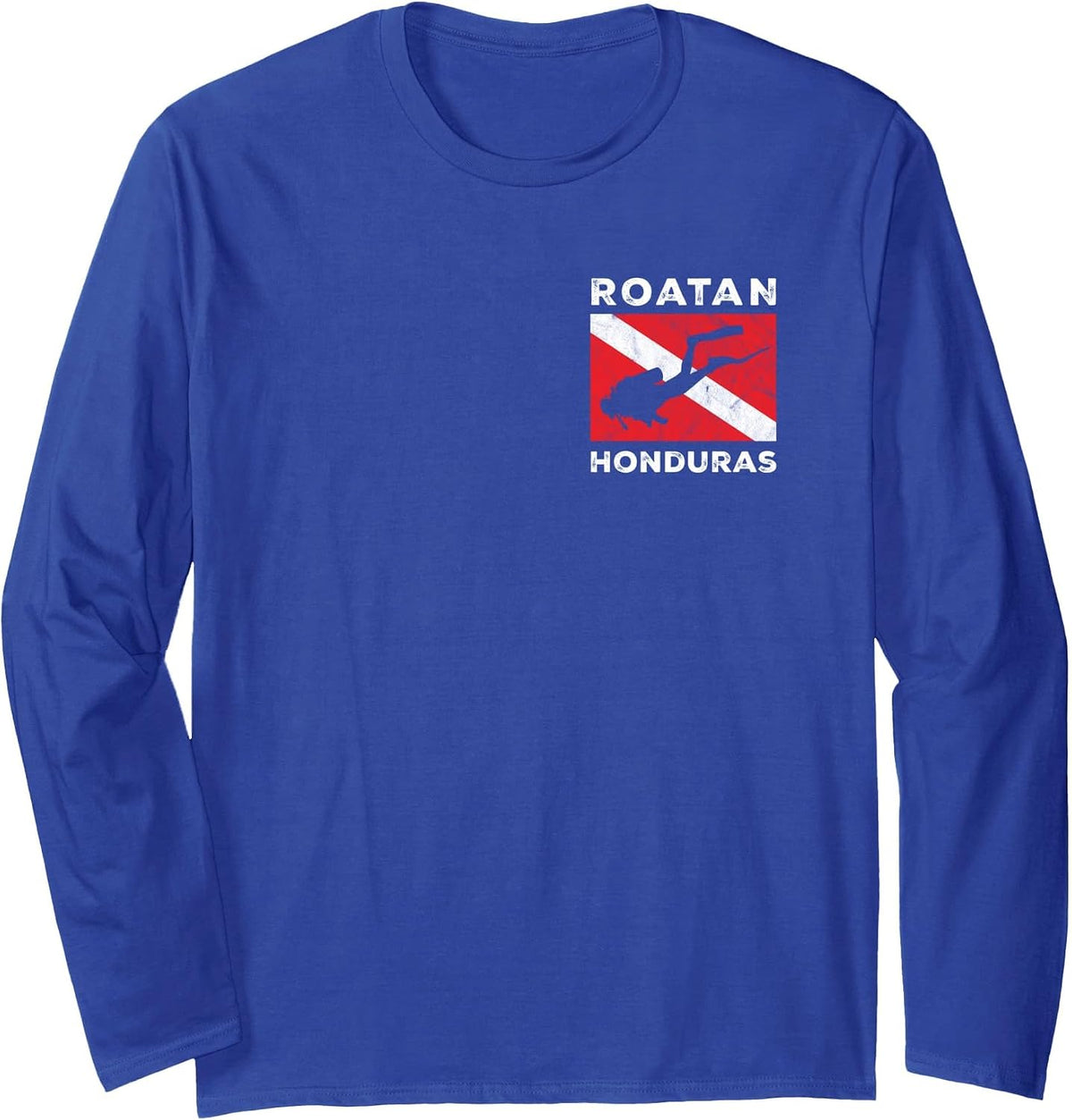 Retro Roatan Honduras Scuba Dive Vintage Dive Flag Diving Long Sleeve T-Shirt - Adult Unisex Royal Blue