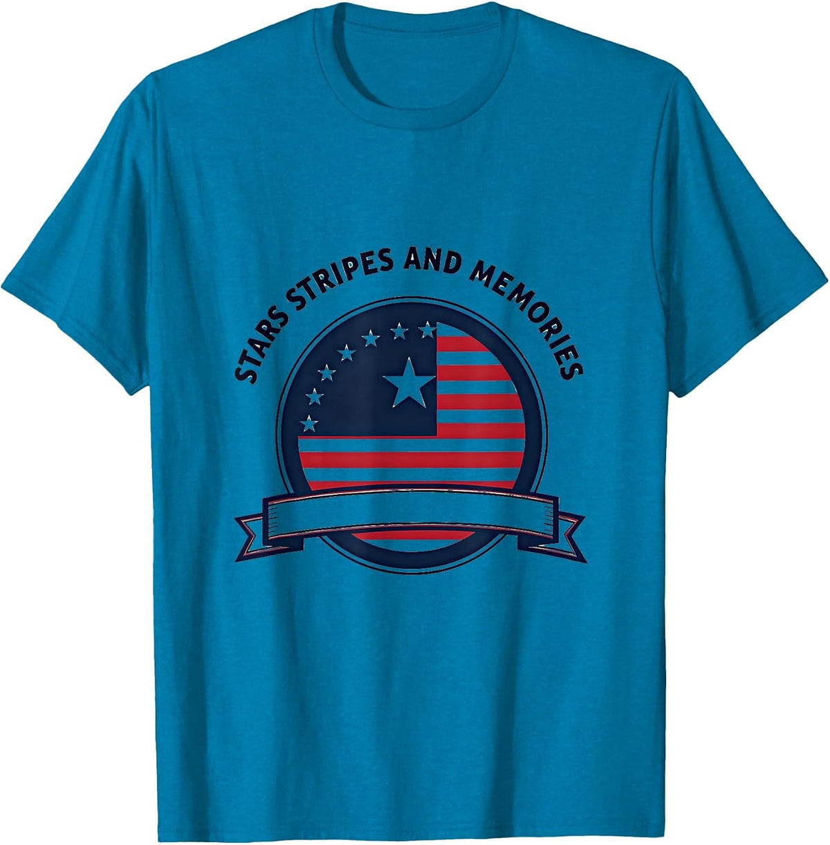 Stars Stripes and Memories Memorial Day Design T-Shirt - Sapphire Blue