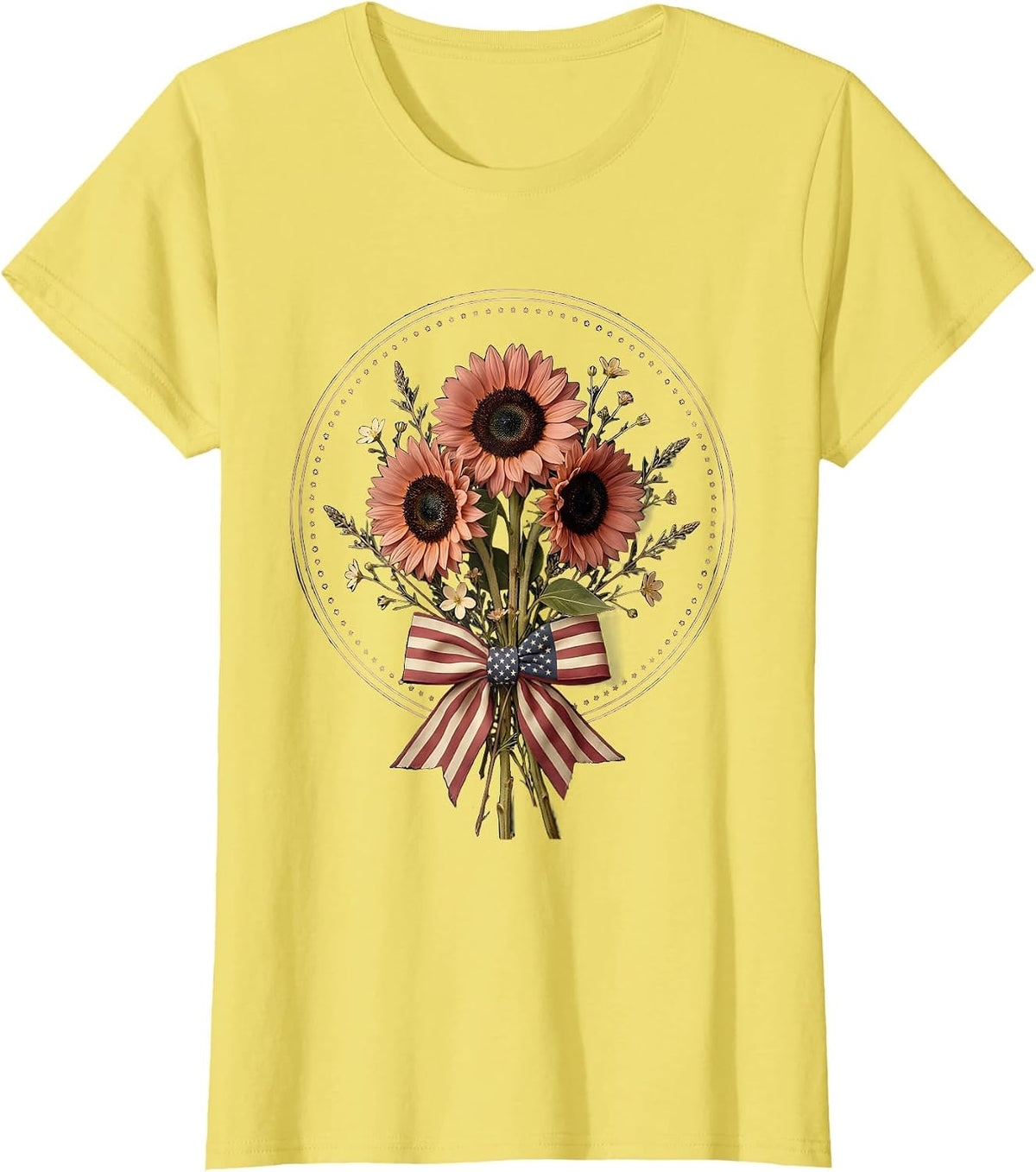 Sunflower Bouquet American Flag Patriotic Design T-Shirt - Lemon Yellow