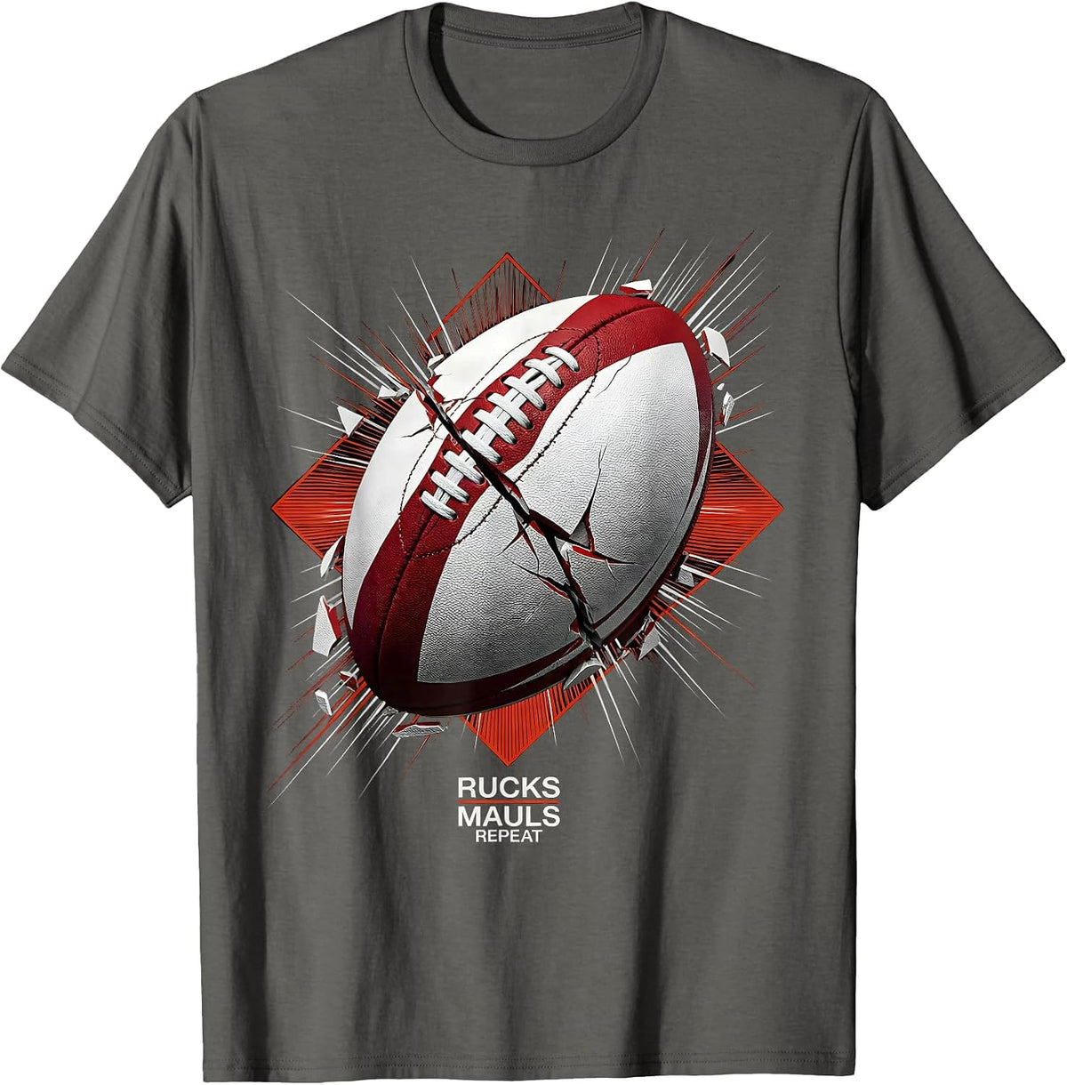 Rucks Mauls Repeat Rugby Graphic Design T-Shirt - Asphalt Grey