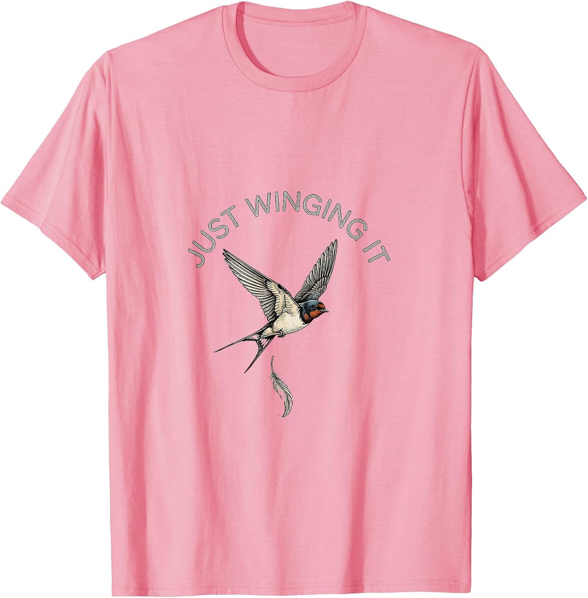 Men's Just Winging It Funny Bird Graphic Design T-Shirt - Pink