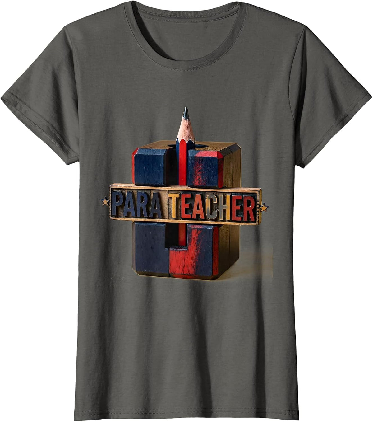 Women's Para Teacher Retro Pencil Sharpener Back To School Teacher T-Shirt - Asphalt Grey