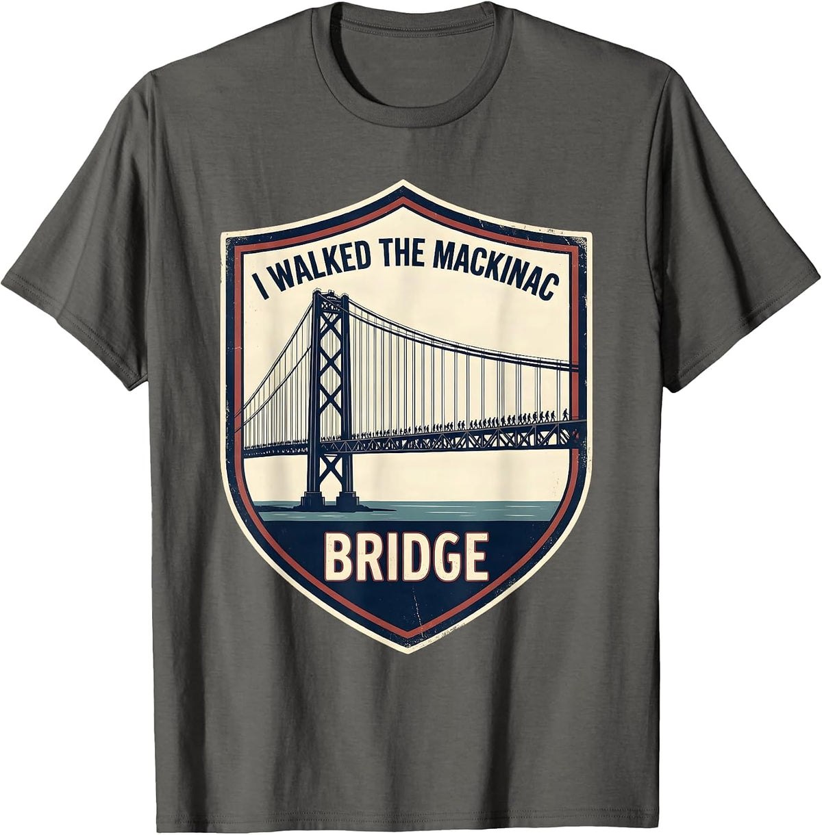 Men's I Walked The Mackinac Bridge Vintage Keepsake Souvenir T-Shirt - Asphalt Grey