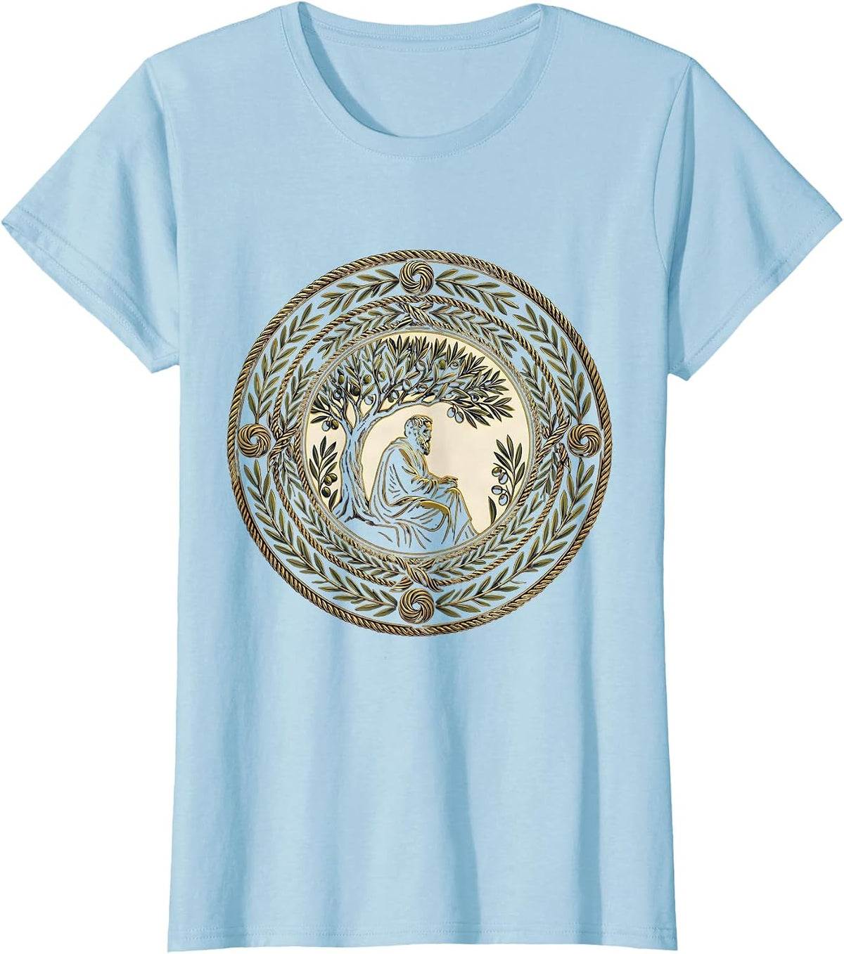 Renaissance Philosopher Reading Under Olive Tree T-Shirt - Baby Blue