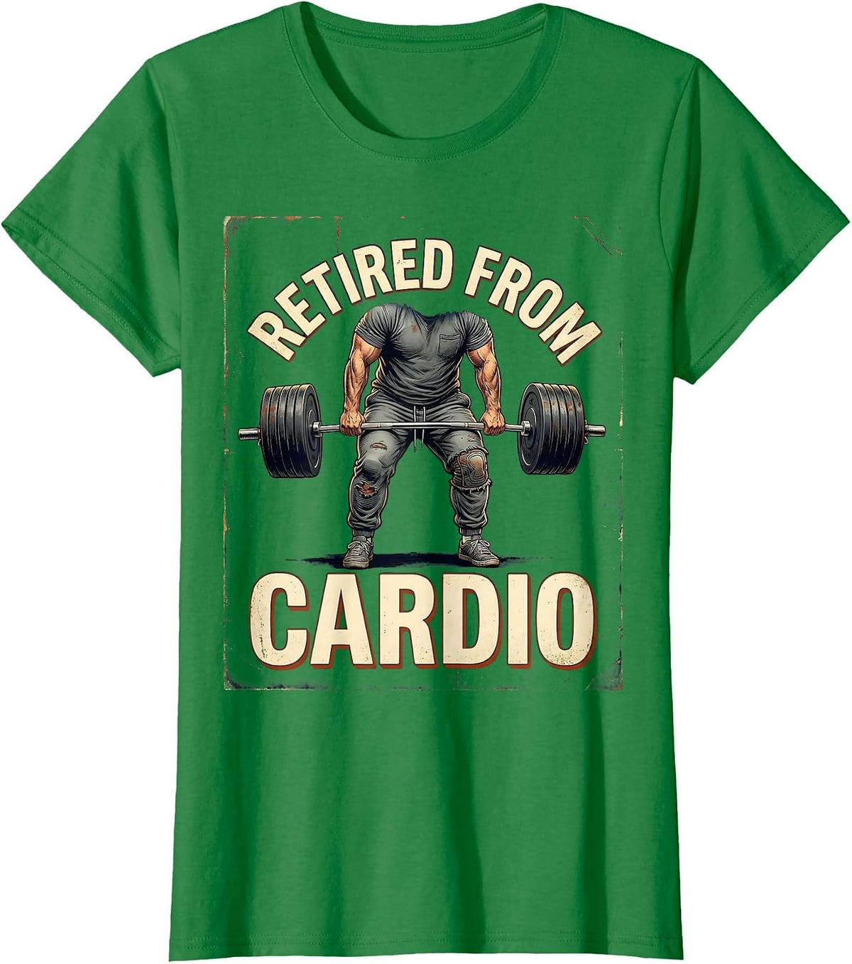 Retired From Cardio Vintage Gym Humor Weightlifting Workout T-Shirt - Kelly Green