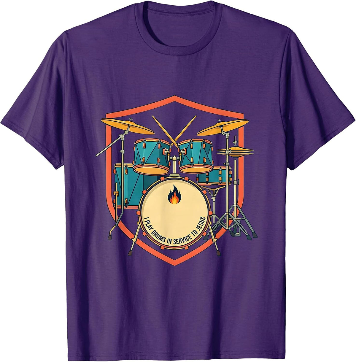 I Play Drums In Service To Jesus Christian Drummer Worship T-Shirt - Purple