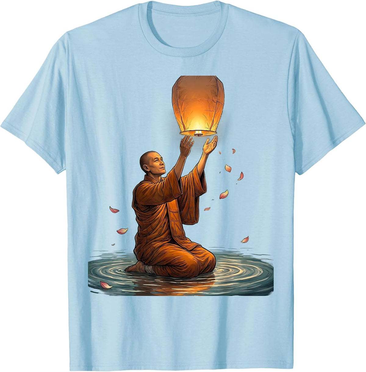 Buddhist Monk Floating Lantern Release Graphic T-Shirt - Baby Blue