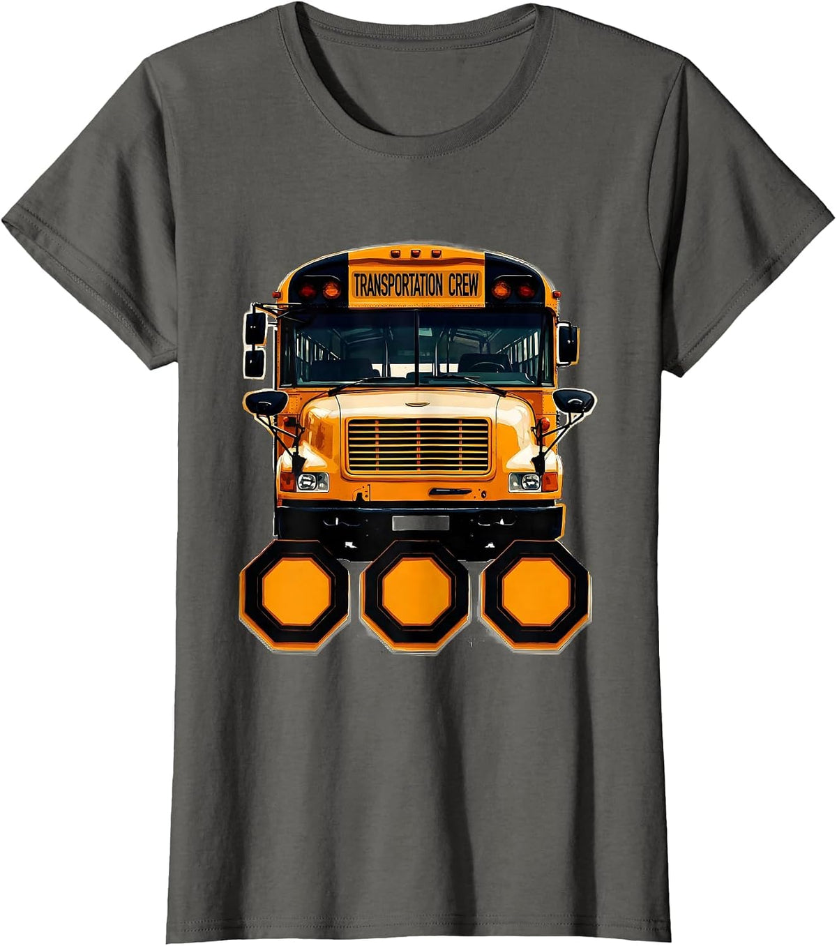 Women's Transportation Crew Screenprint School Bus Driver T-Shirt - Asphalt Grey