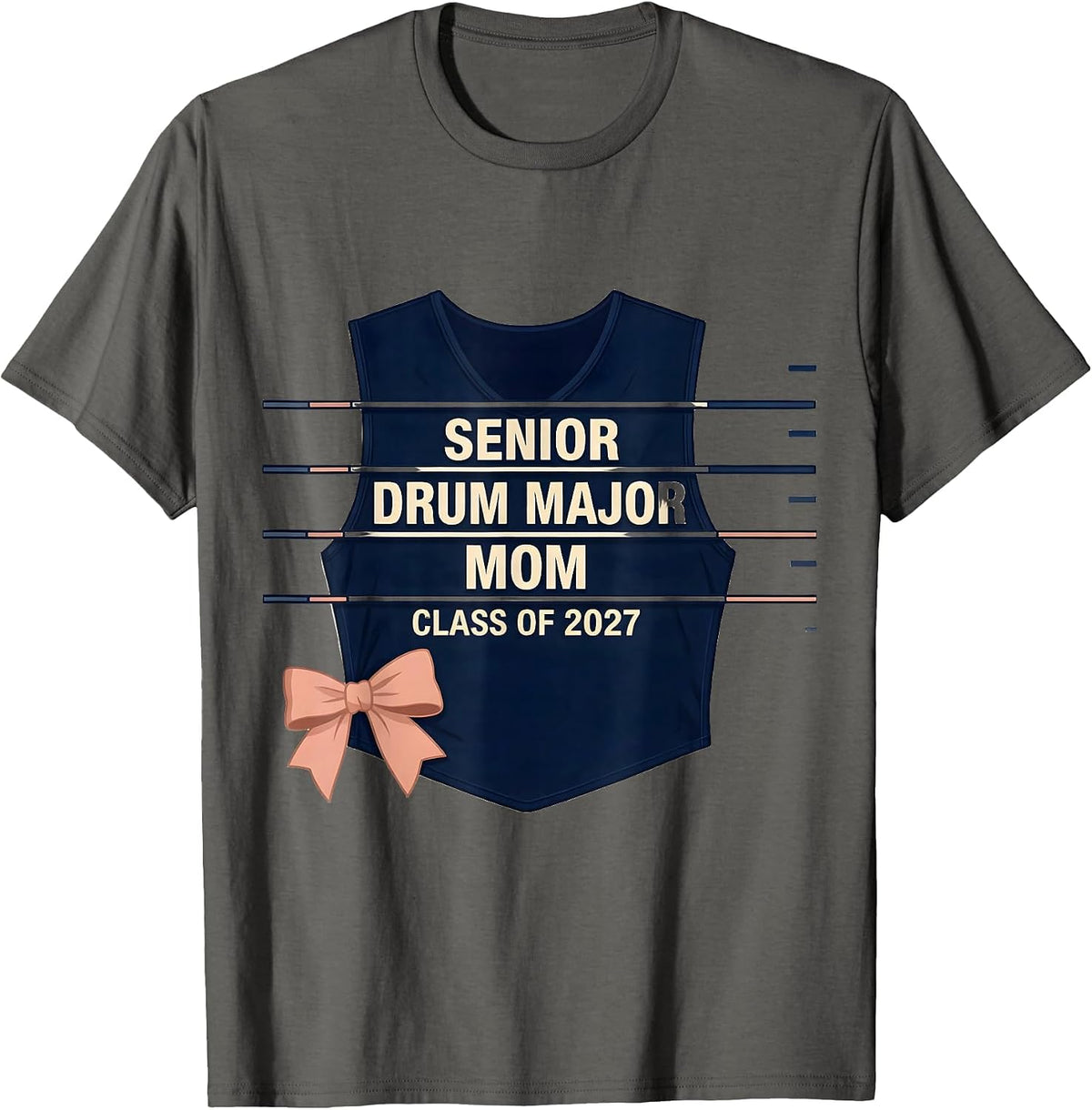 Senior Drum Major Mom Class Of 2027 Marching Band Mom Senior T-Shirt - Asphalt Grey