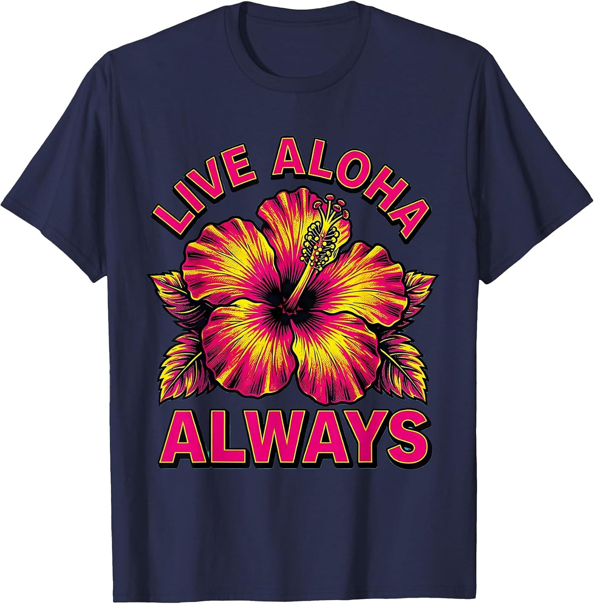 Live Aloha Always Hawaiian Spirit Design T-Shirt - Navy Blue