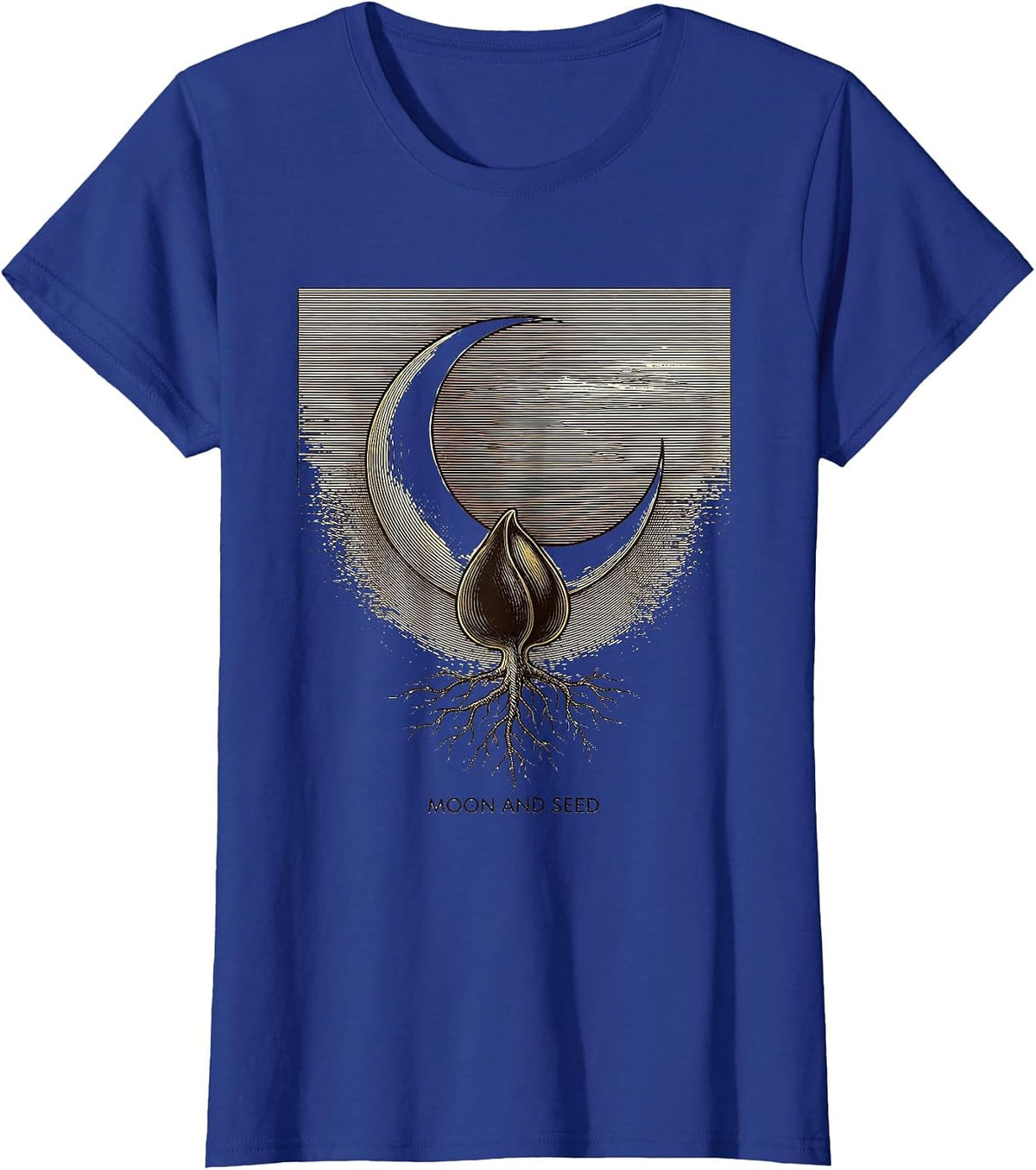 Women's Moon And Seed Yin Yang Duality Nature Spirituality T-Shirt - Royal Blue